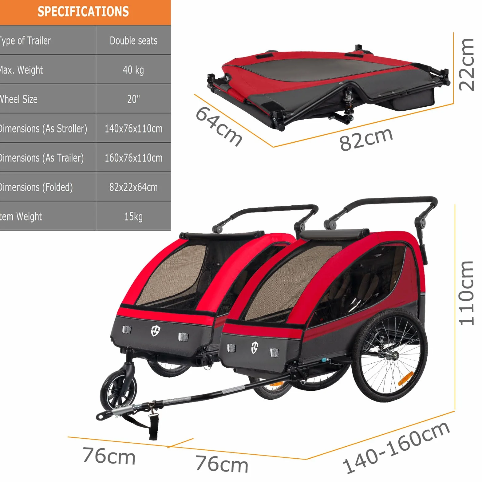 Tiggo Remorque pour Enfants 2en1 Velo Running Ceinture Securite 5 Points 360° Roue Avant Jogger Poussette