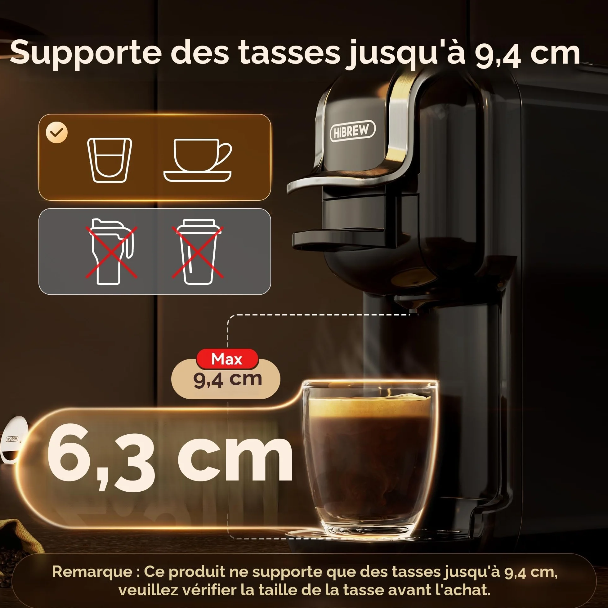 HIBREW H2B Machine à café pour expresso, boissons chaudes et froides, infusion froide, or chaud, 5 en 1, multi-capsules, poudre, moulue