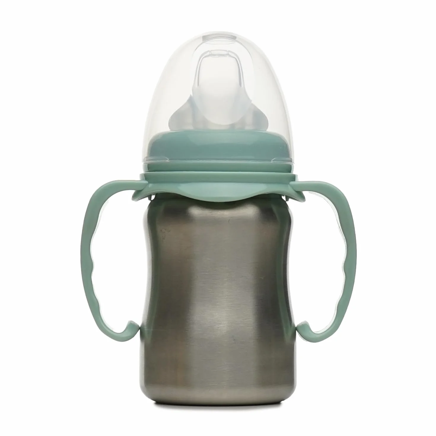 THERMOBABY Tasse En Inox Bébé Avec Anses Et Tétine Silicone Anti-Fuites 180 ml Vert Cactus