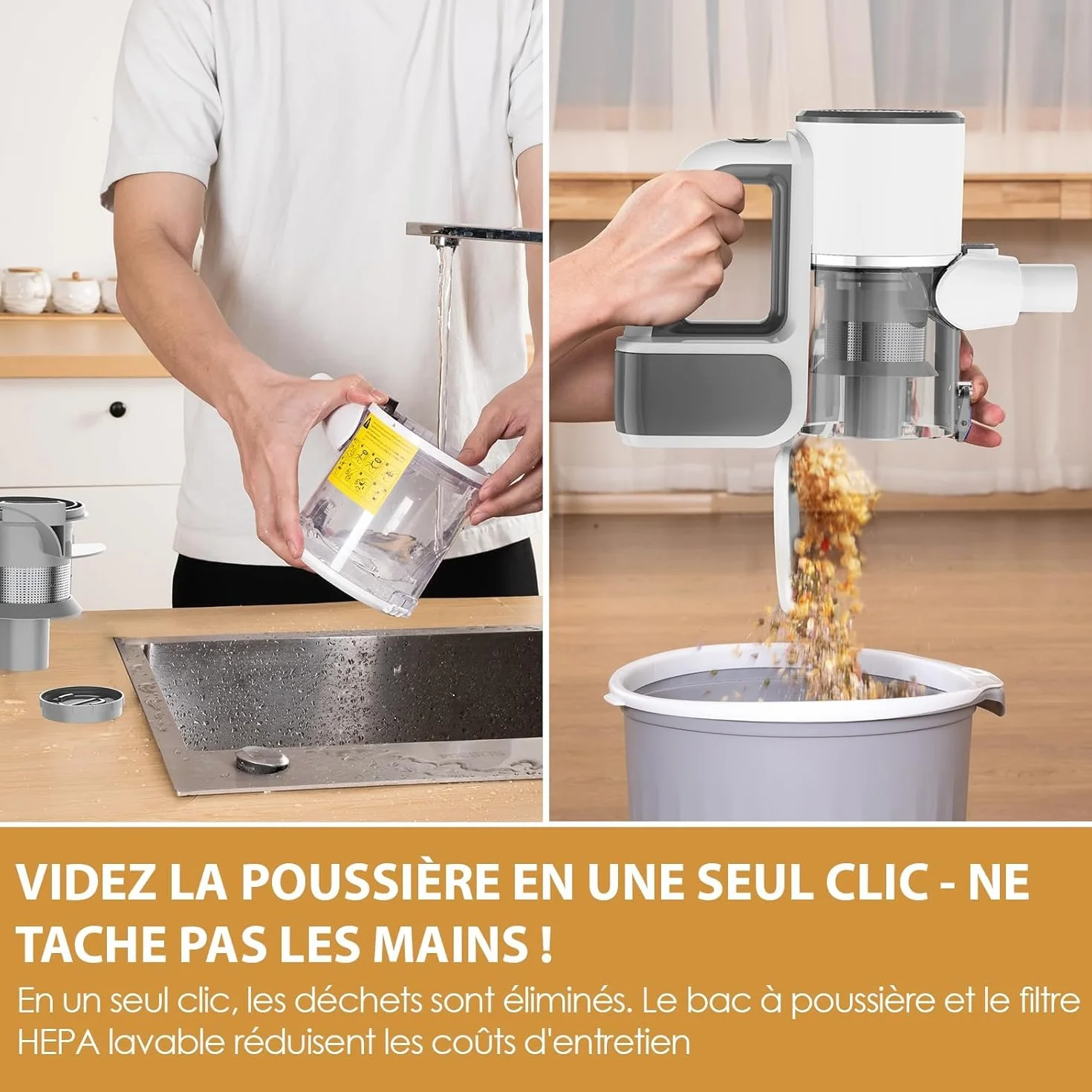 VersLife Aspirateur Balai sans Fil 30Kpa 30 Min Autonomie 4 en 1 sans Sac Poils Animaux Tapis Sols Blanc