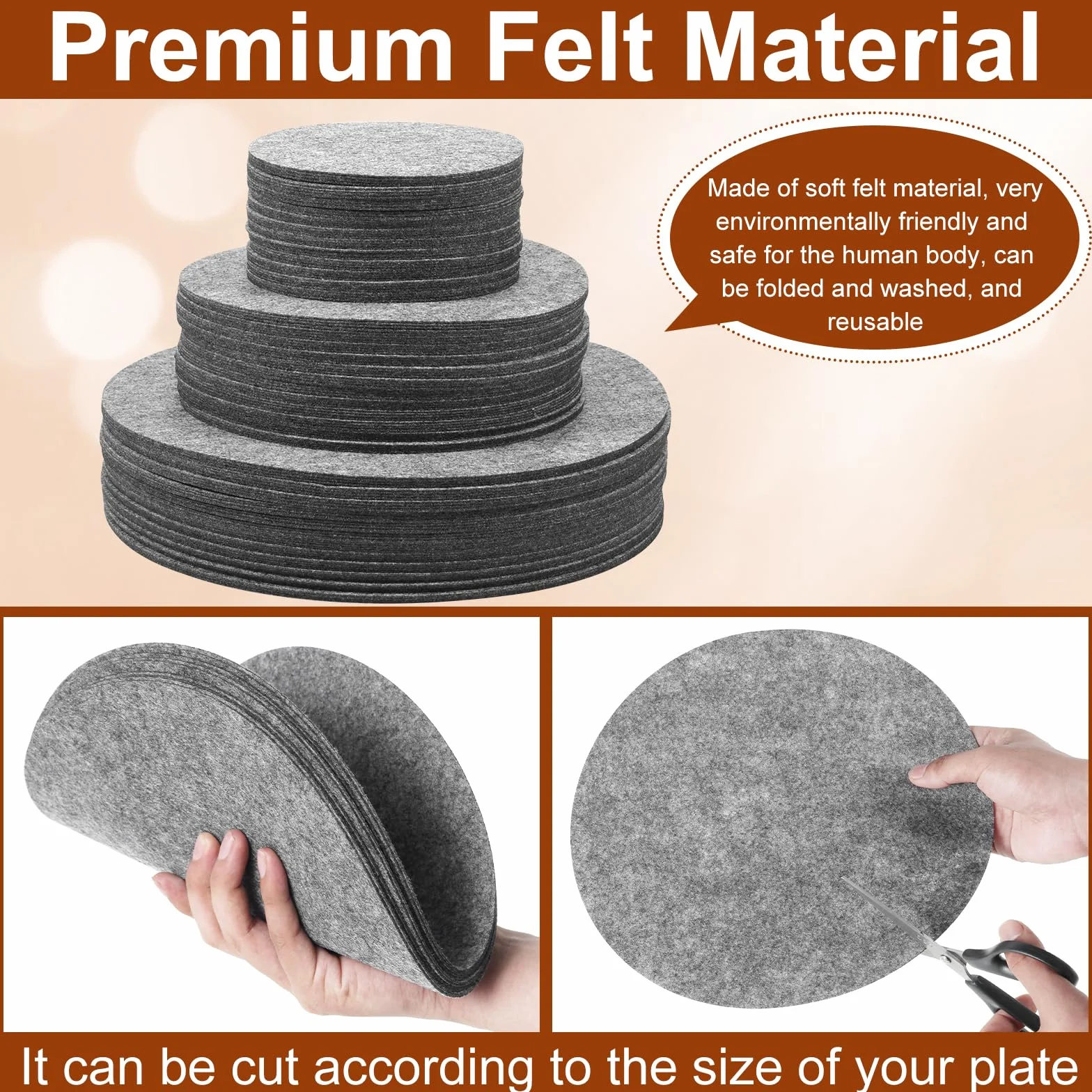 Séparateurs de plats en feutre 144 pièces 3 tailles 12,7 cm 19,1 cm 26,7 cm Protège-poêles lavable empilable