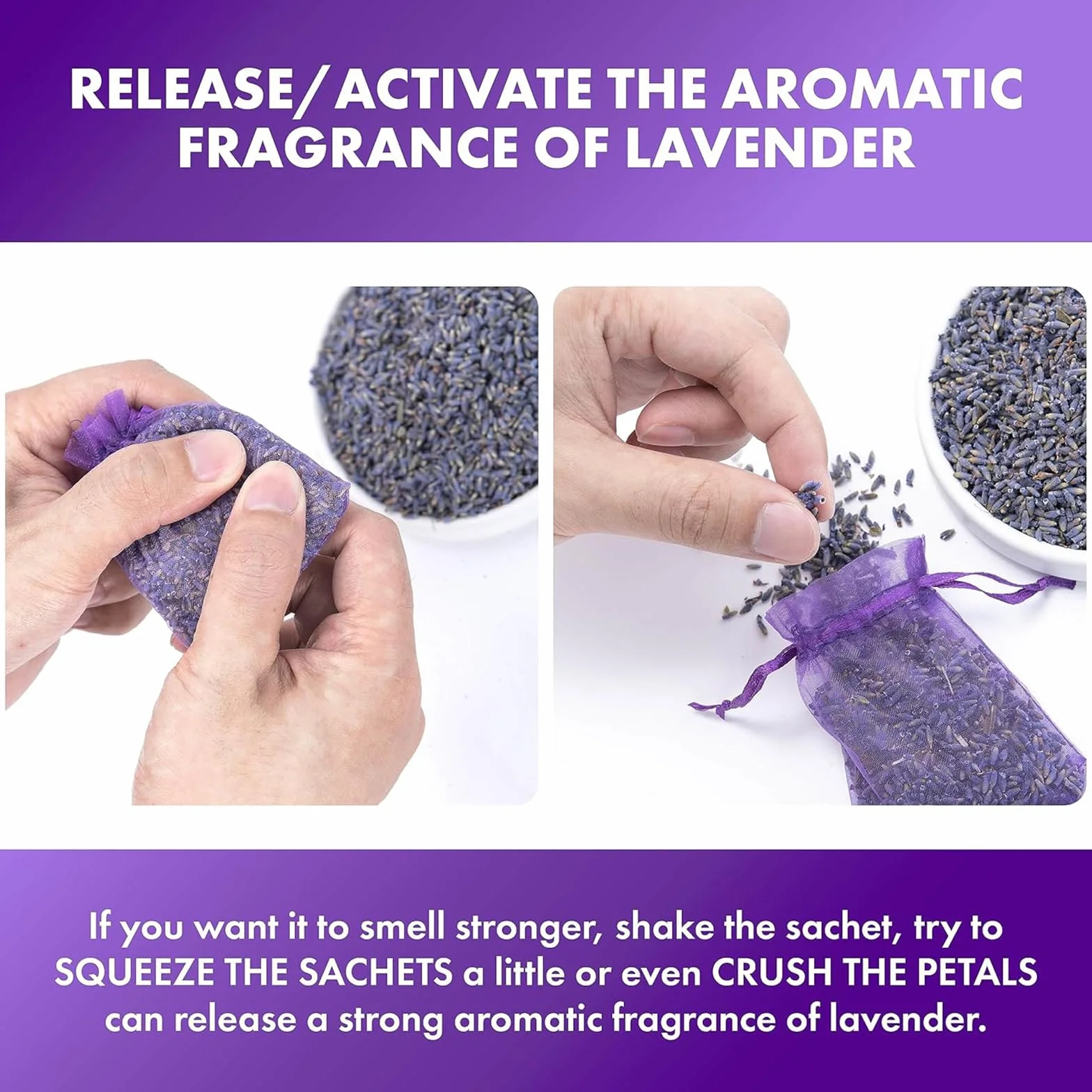 Lavande Séchée 120g + 20 Sachets en Organza, Sachet Parfumé Anti Mites pour Voiture et Placard