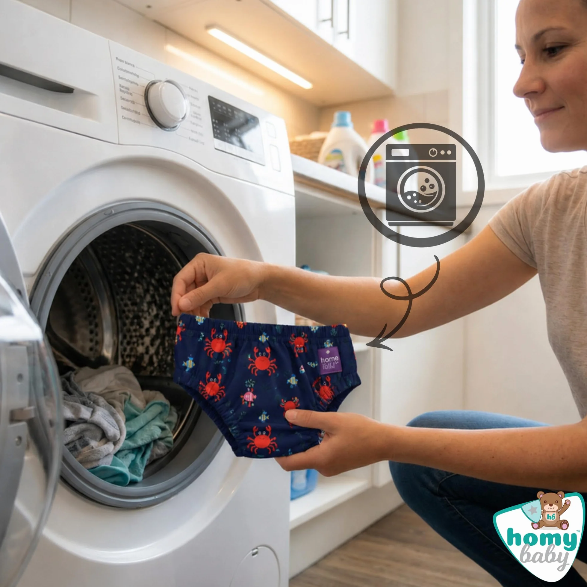 HOMYBABY Maillots de Bain Couches Lavables Réutilisables Bébé – Culotte de Bain Dès 6 Mois – Couche de Bain Bébé Lavable – Culotte d’Apprentissage Natation (Crabes, 24 mois)
