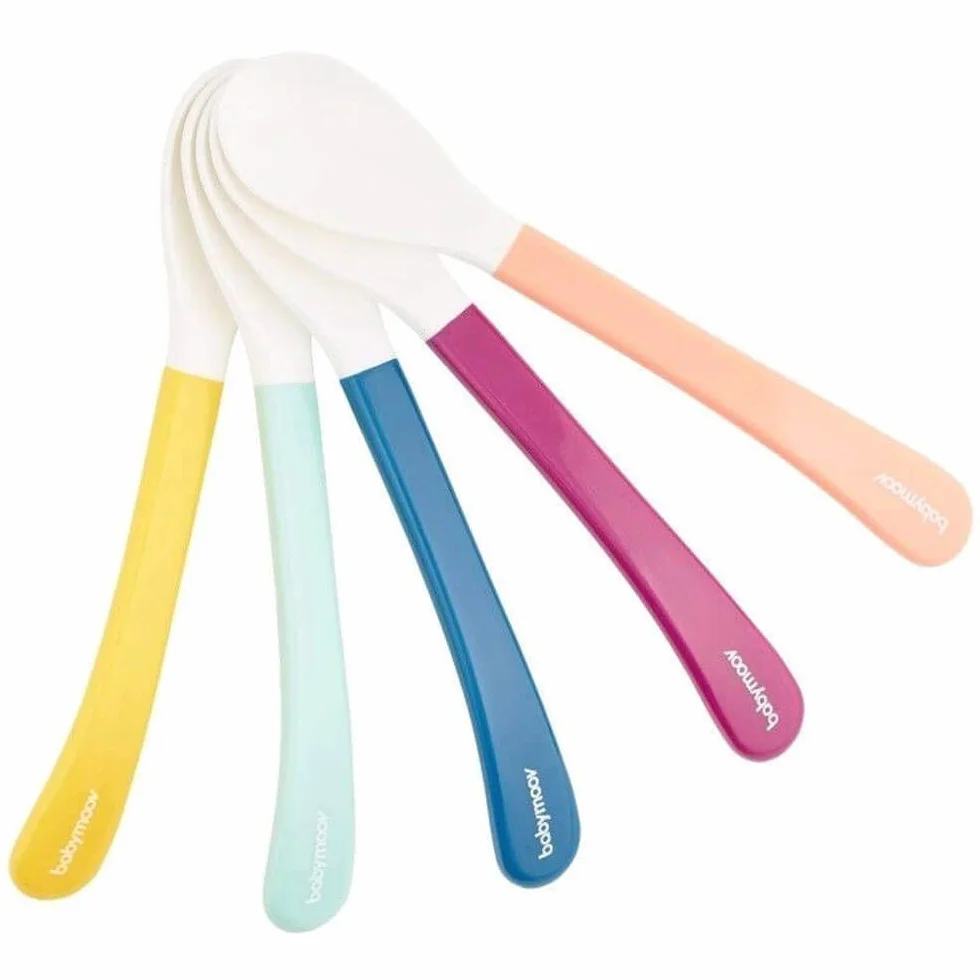 Babymoov Lot de 5 Cuillères en Silicone pour Bébé 2e Age, Multicolore