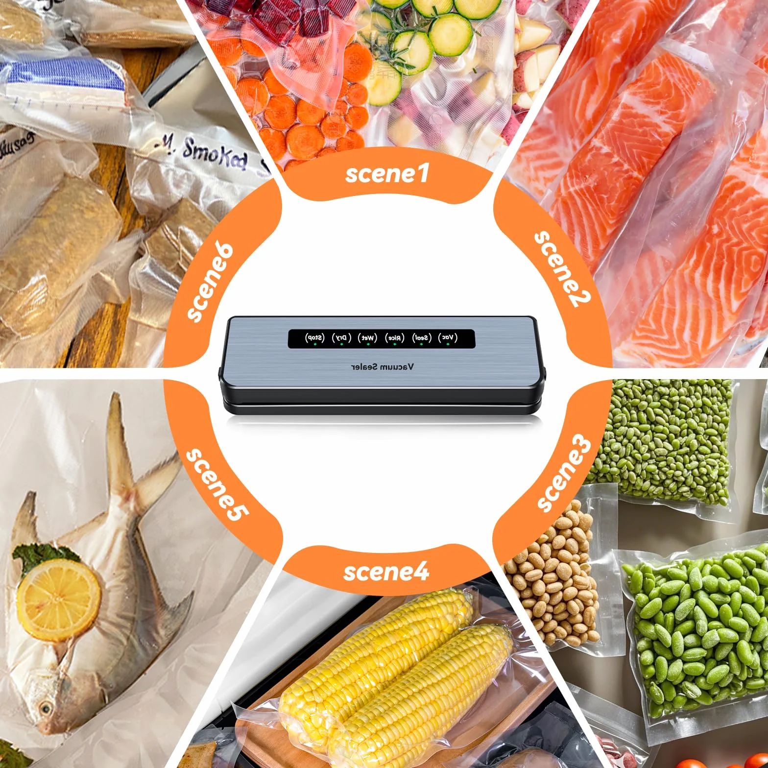 Machine Sous Vide Alimentaire 5 en 1, Appareil de Mise Sous Vide Compacte avec 50 Sacs, Scelleuse pour Aliments Secs et Humides