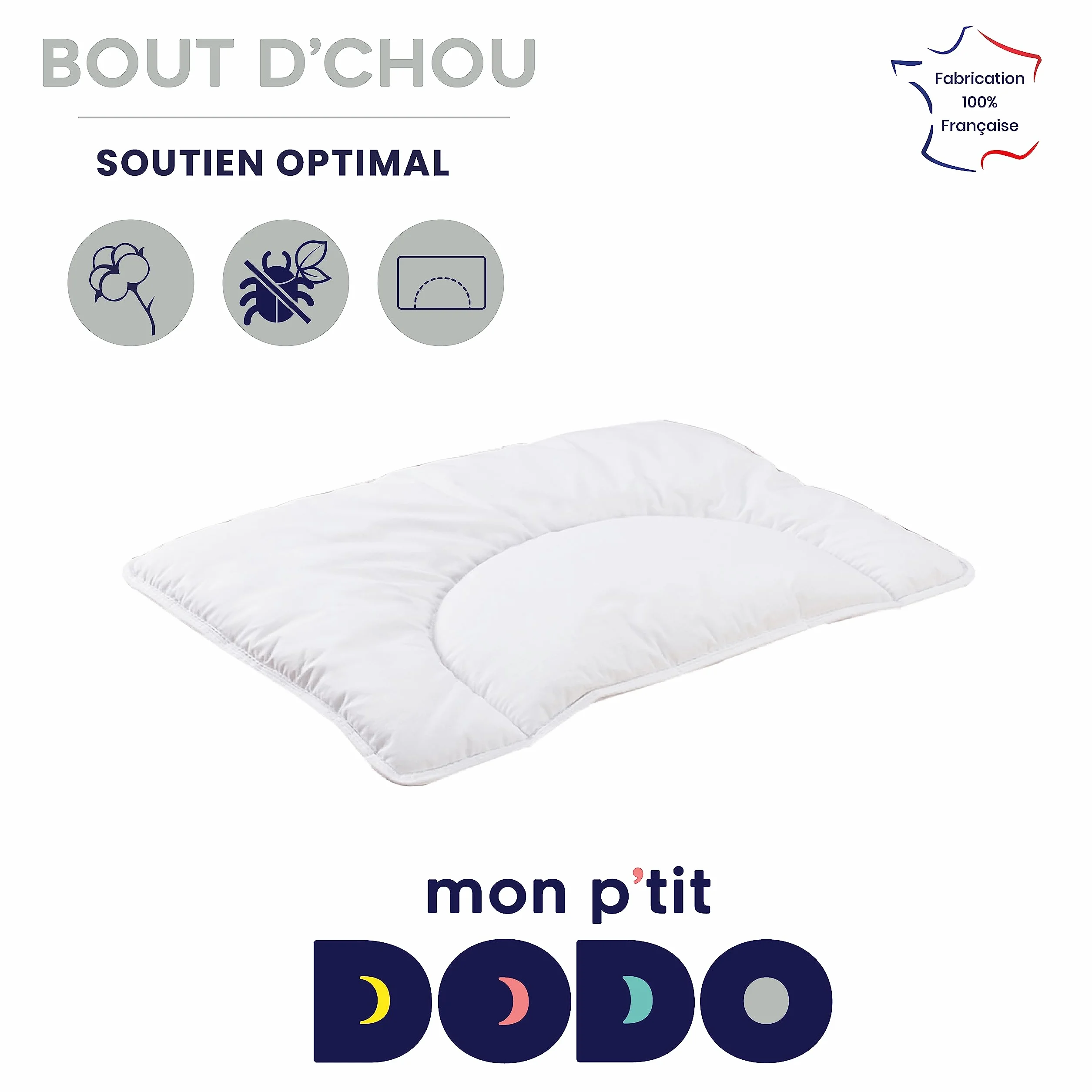 MON P'TIT DODO OREILLER BOUT D'CHOU 35x45 BLANC fabrication française