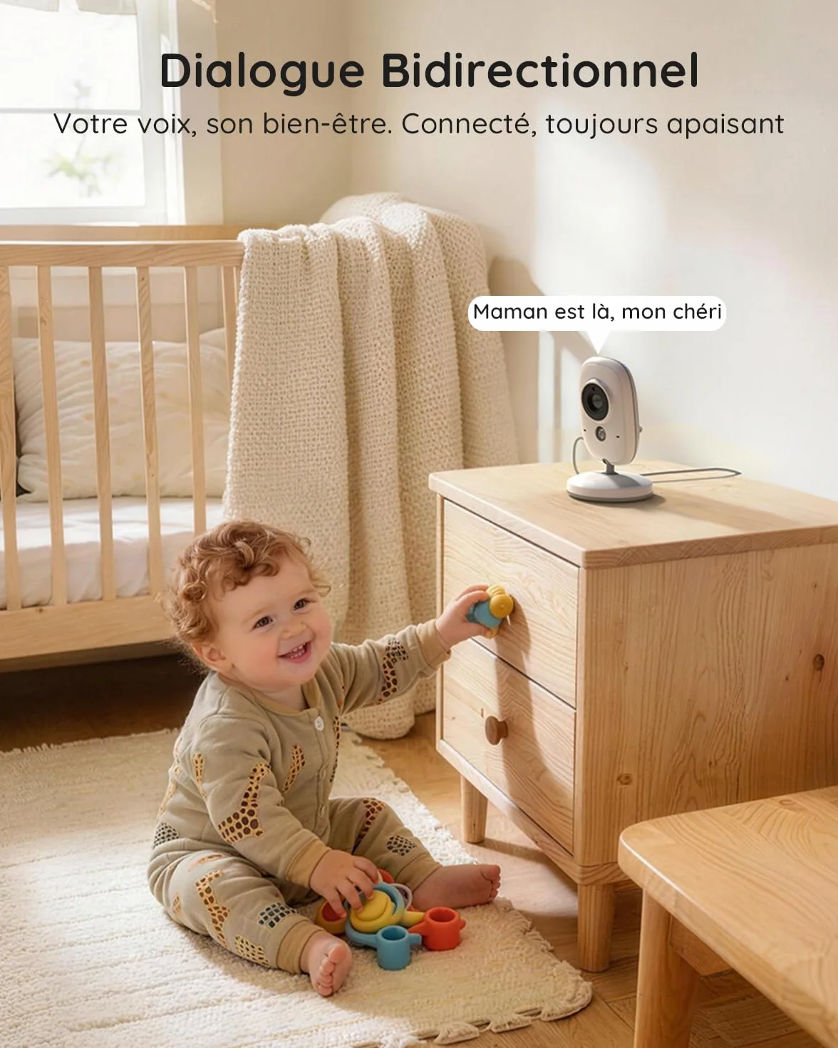 Babyphone Camera Bebe Surveillance sans WiFi, Vision Nocturne Infrarouge Invisible, 4 Pouces HD 720P, Interphone Bidirectionnel