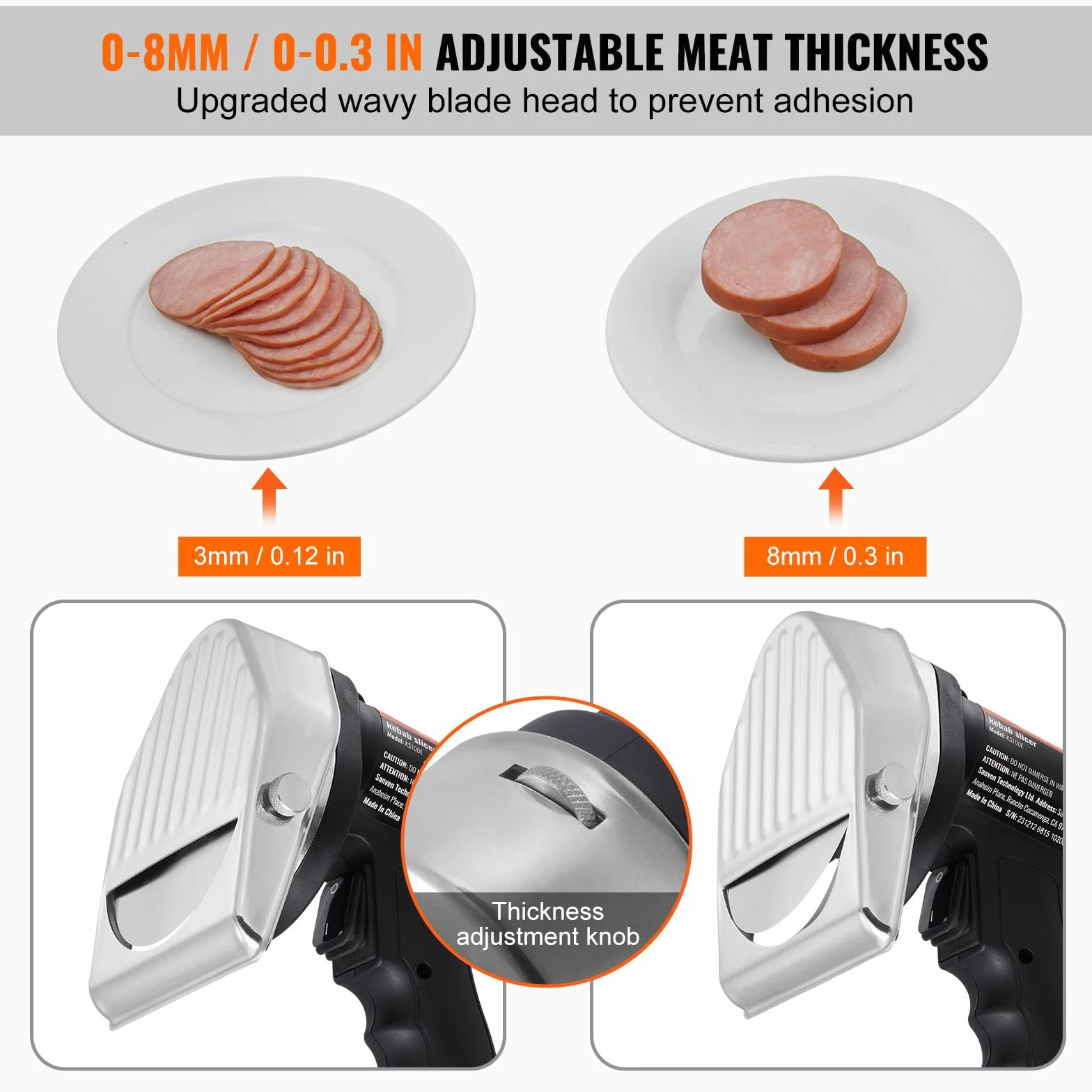 VEVOR Couteau à Kebab Électrique 80 W, Trancheuse à Viande Turc Shawarma Döner Kebab Commerciale Inox 100 mm