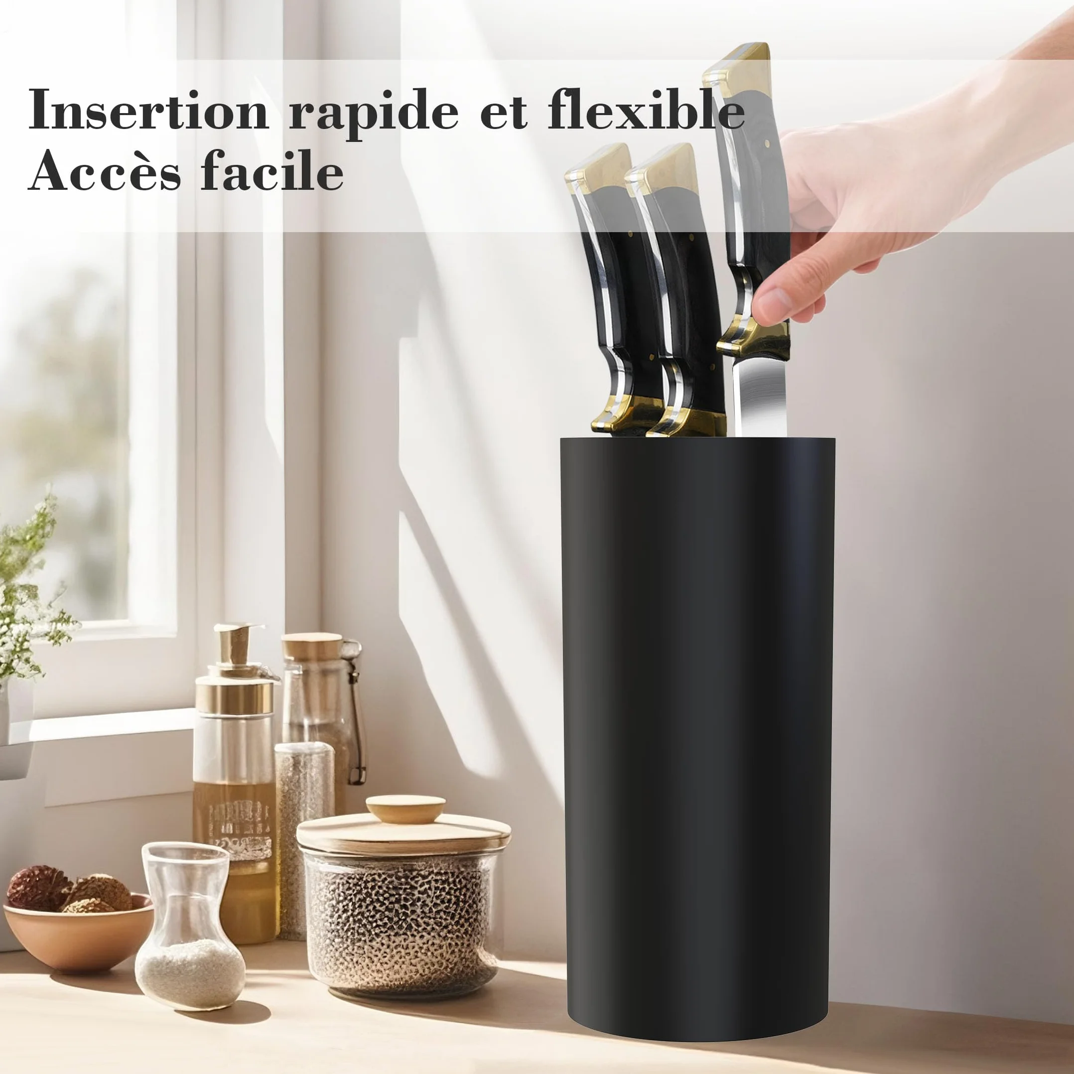 Bloc Couteaux Cuisine Universel Range Couteaux avec Lattes Flexibles, Noir