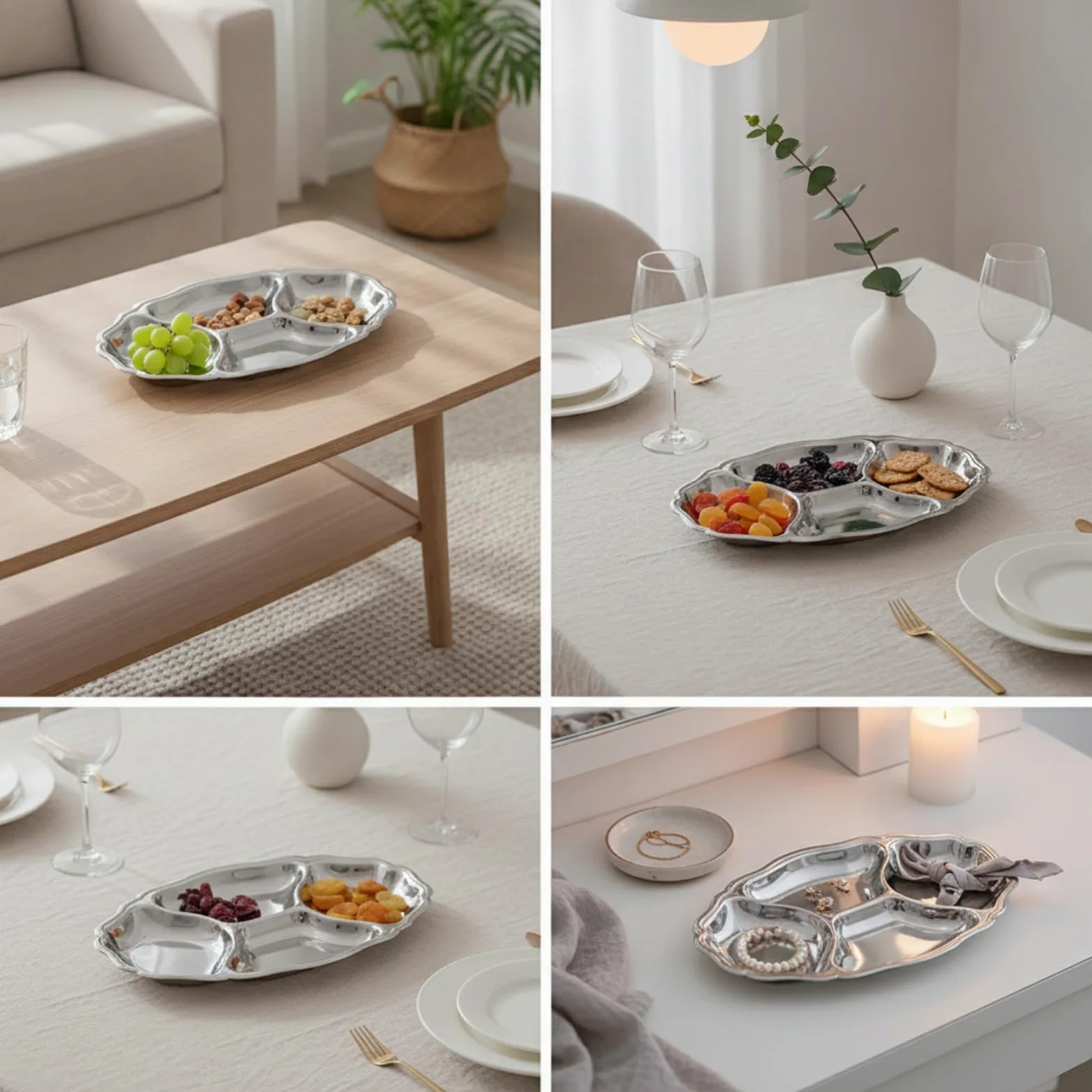 Plateau Divisé en Acier Inoxydable 304 Plat à Compartiments Antirouille Plat avec Compartiments pour Collation