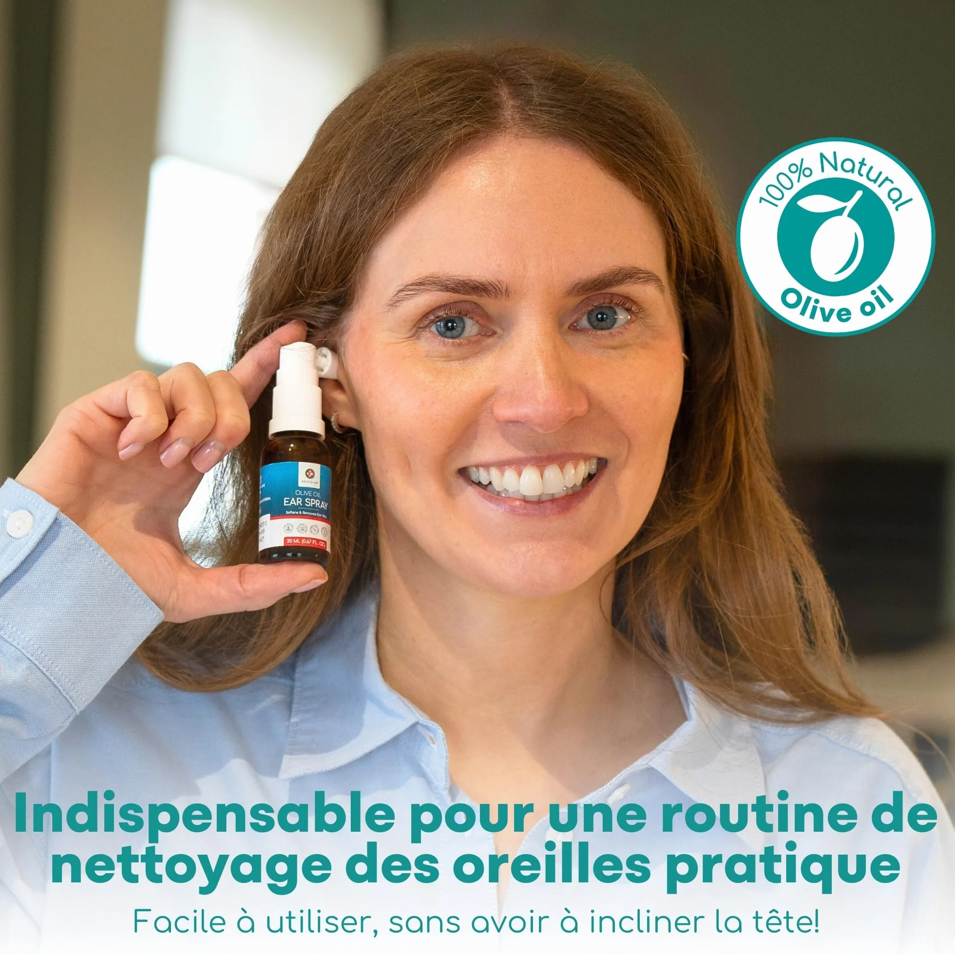 Medi Grade Spray d'Huile d'Olive pour Oreilles Bouchées 20ml – Nettoyant Auriculaire 100% Naturel
