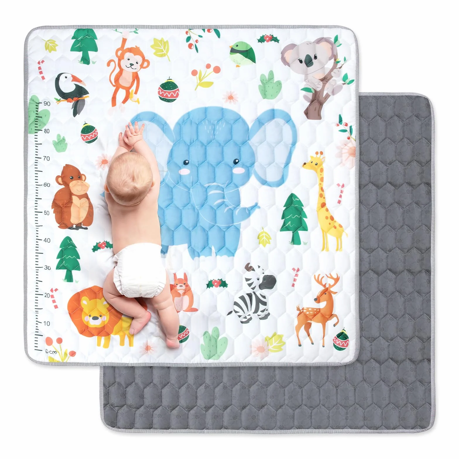 Tapis de Jeux Bébé Antidérapant 127x127cm Animaux Motricité Pliable Coton Épais