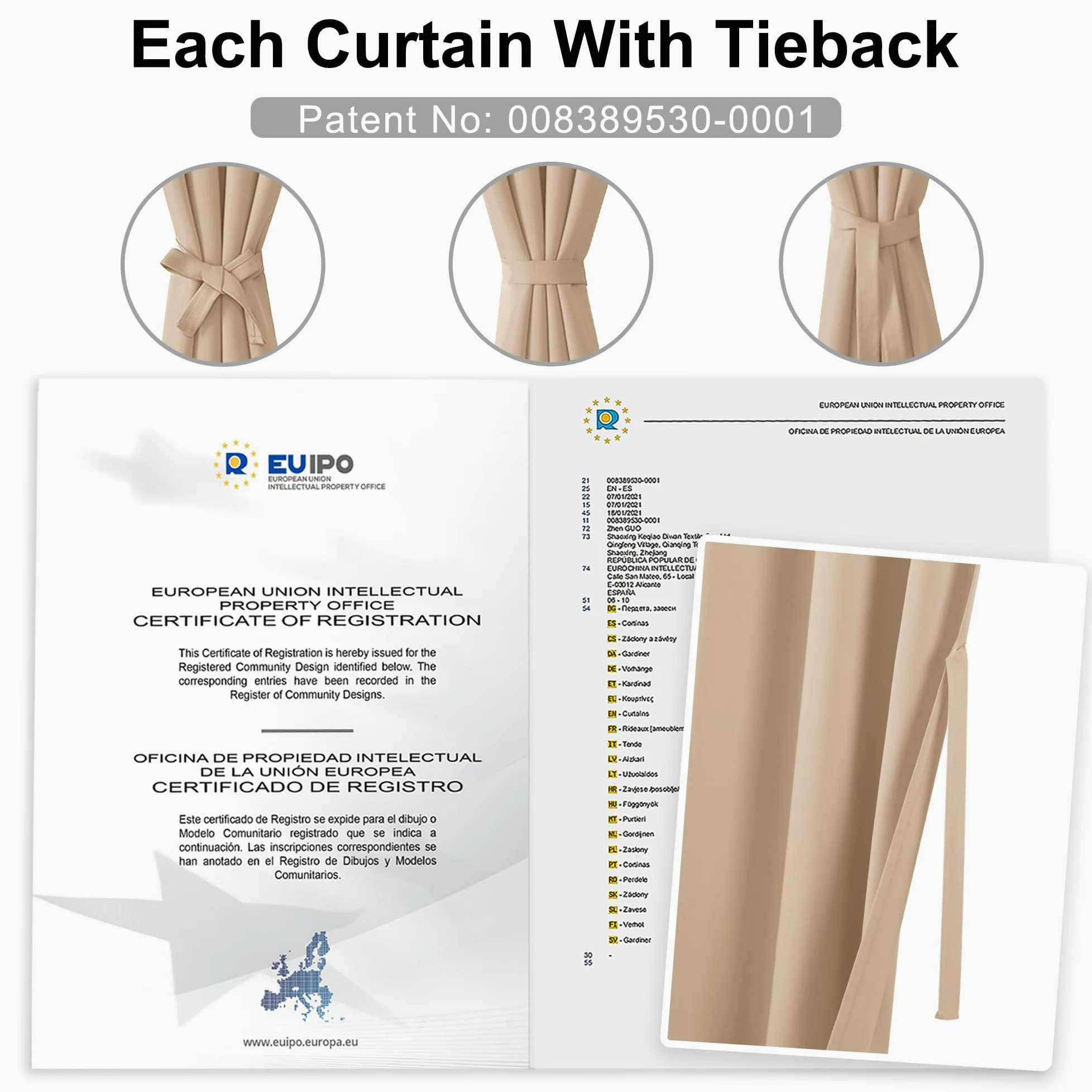 Hiasan Rideaux Occultants avec Galon Fronceur, 245 x 140cm (L x H), Beige | Thermiques et Protection anti Froid, Opaques pour Salon et Chambre à Coucher avec Embrasses, 2 Pieces