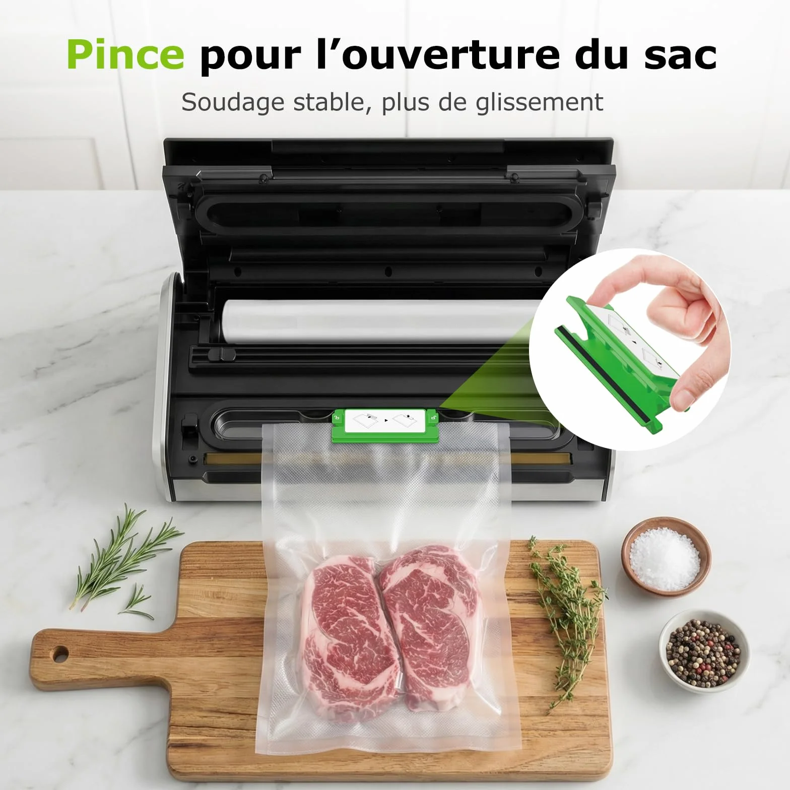 Bonsenkitchen Machine Sous Vide, 5mm Soudure Large Anti-Fuite, Acier Inoxydable, Une Main & Pulse Sec/Humide, VS4200