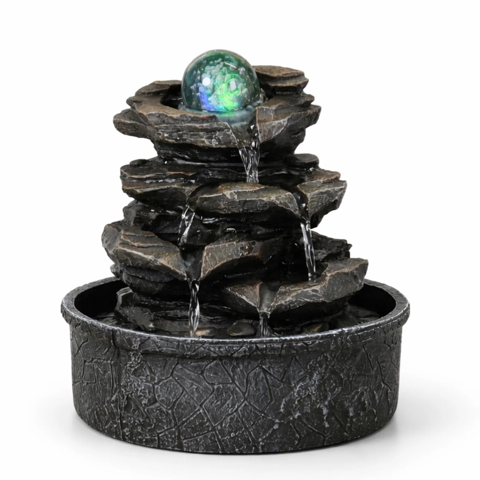 Zen'Light Fontaine d'Intérieur Little Rock Cascade Nature Effet Pierre Lumière LED Coloré H23cm
