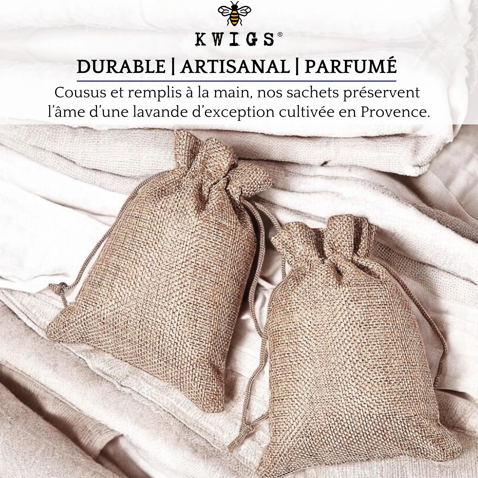 Lavande Séchée Provence 12 Sachets en Jute Doublée pour Placards Linge Armoire