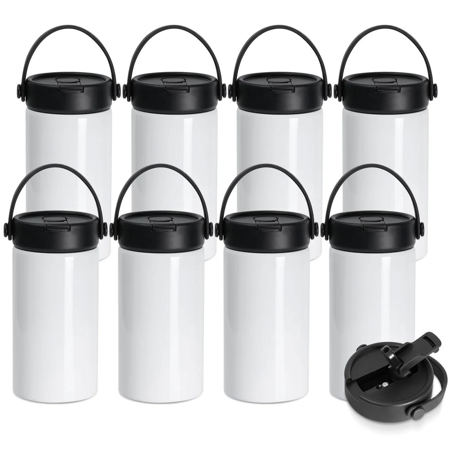 PYD Life Lot de 8 bouteilles d'eau vierges de 600 ml à large goulot isothermes sous vide avec paille à rabat et poignée Portalbe