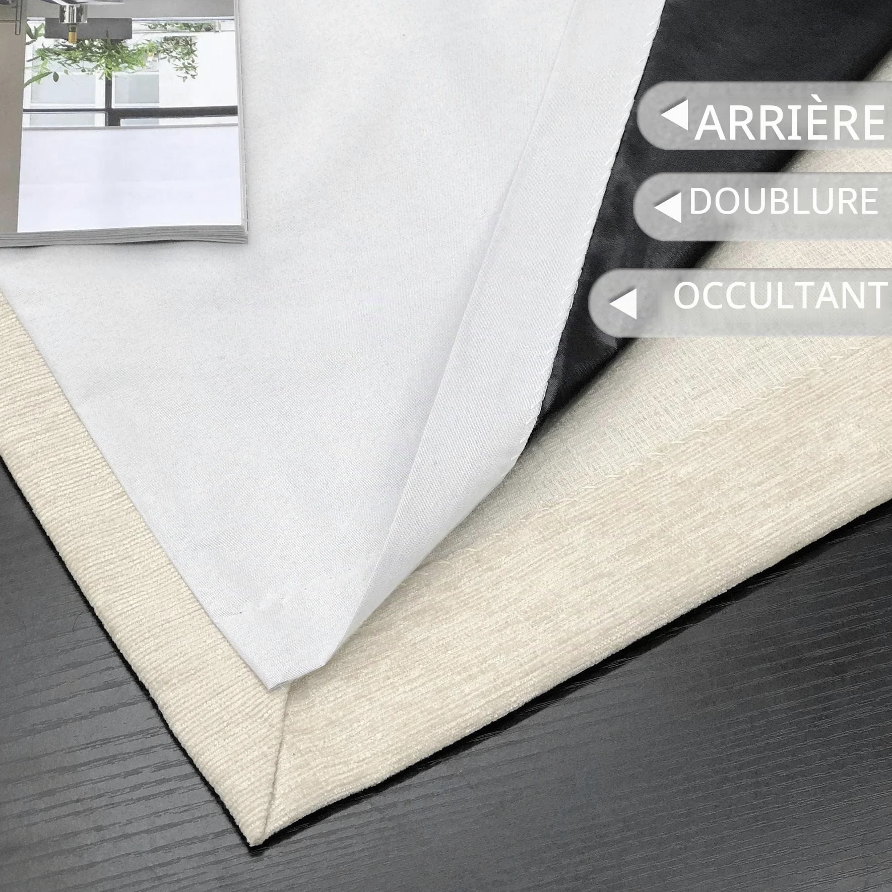 always4u 100% Rideau Occultant Chenille, Double Rideaux Isolant Thermiques Anti Chaleur, pour Cuisine Salon Chambre, Tissu Super Souple Infroissable, Beige 140x245cm Lot de 2