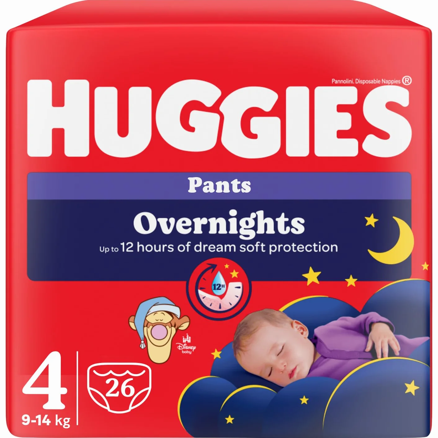 Huggies Couches Nuit Taille 4 (9-14 Kg) Lot de 26 Culottes Absorbantes Design Disney