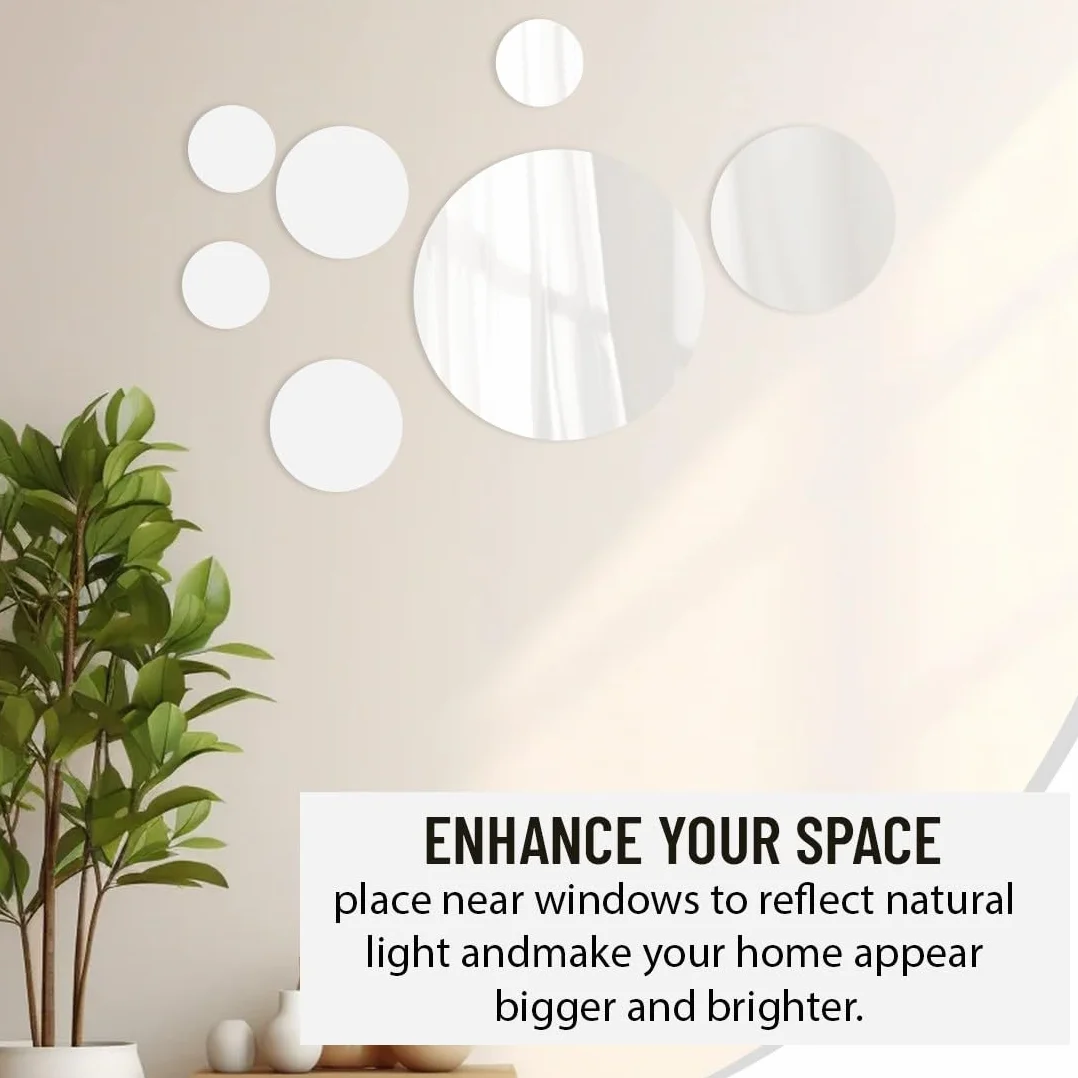 JEYORZY Lot de 32 miroirs autocollants muraux en acrylique ronds et flexibles pour salon, chambre à coucher