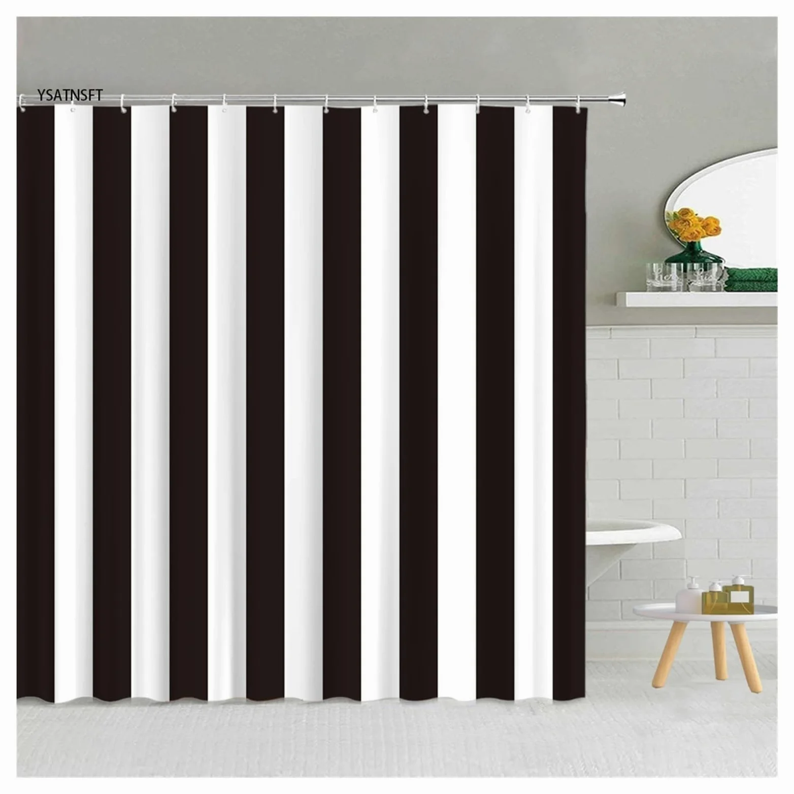 Rideau Douche Rideau de Douche Simple, Noir et Blanc, Motif de gouttelettes d'eau, en Tissu Polyester, for Salle de Bain, Suspendu, décoration de Maison(2226J,300x180cm-118x70in)