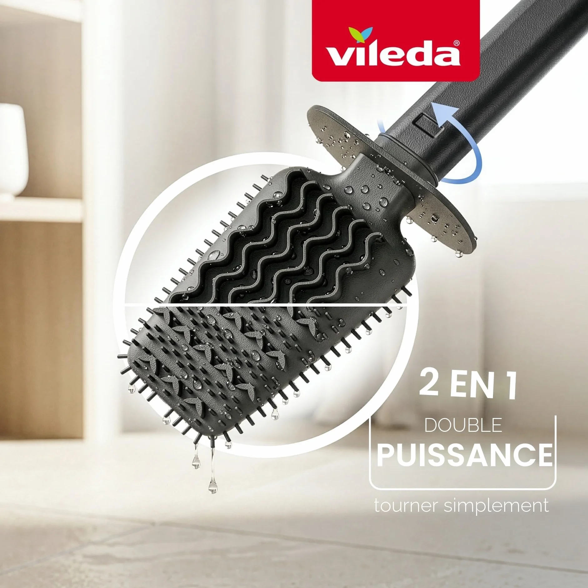 Vileda Brosse WC Silicone Flexible Manche Inoxydable 2-en-1 Hygiénique Anti-odeurs
