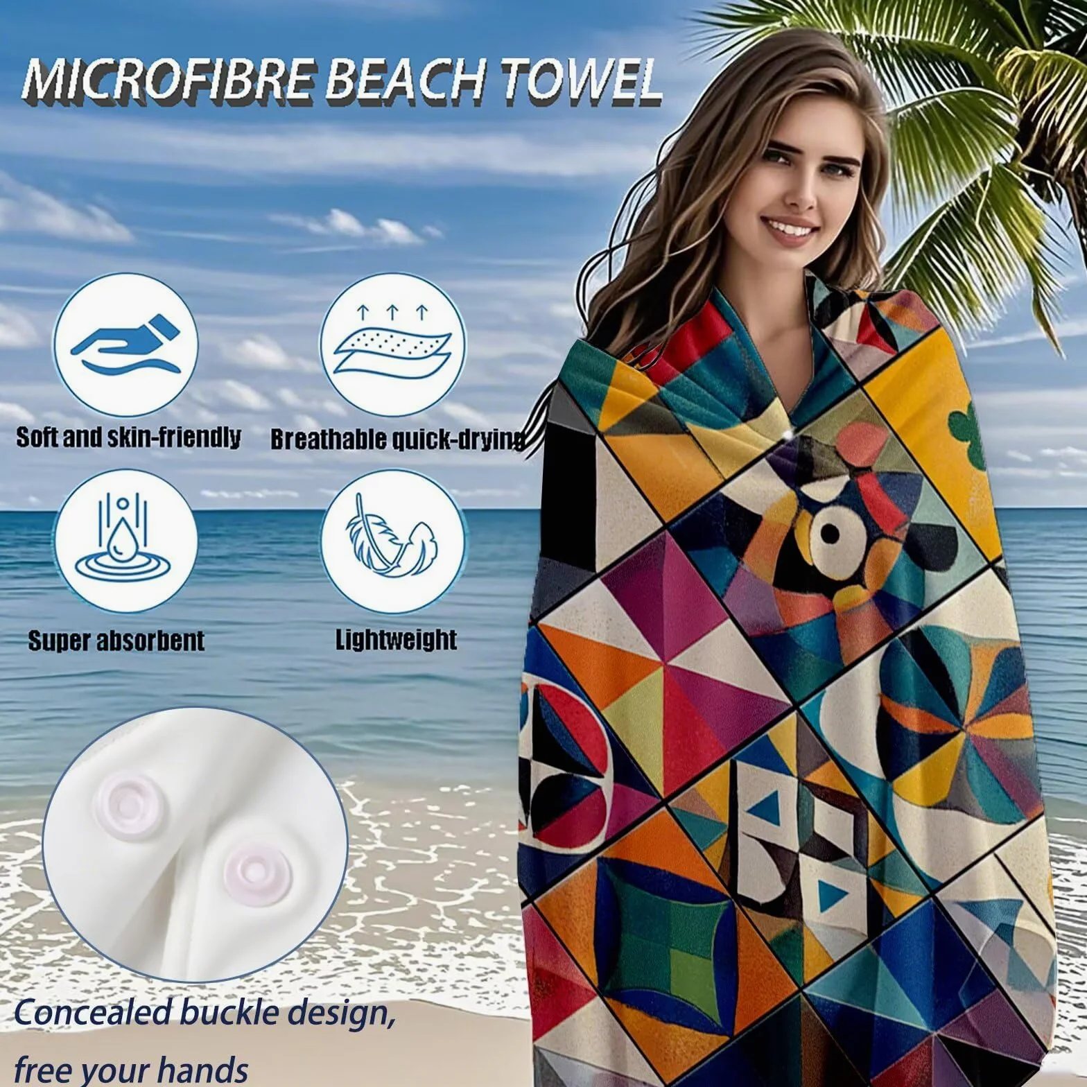 Serviette de Plage XXL 100x200 cm,Bohême Serviette Plage Microfibre avec Séchage Rapide, Anti-Sable, Absorbante Fonction Design pour Vacances Piscine Pique-Nique Voyages Yoga, Cadeau Femme Q-691