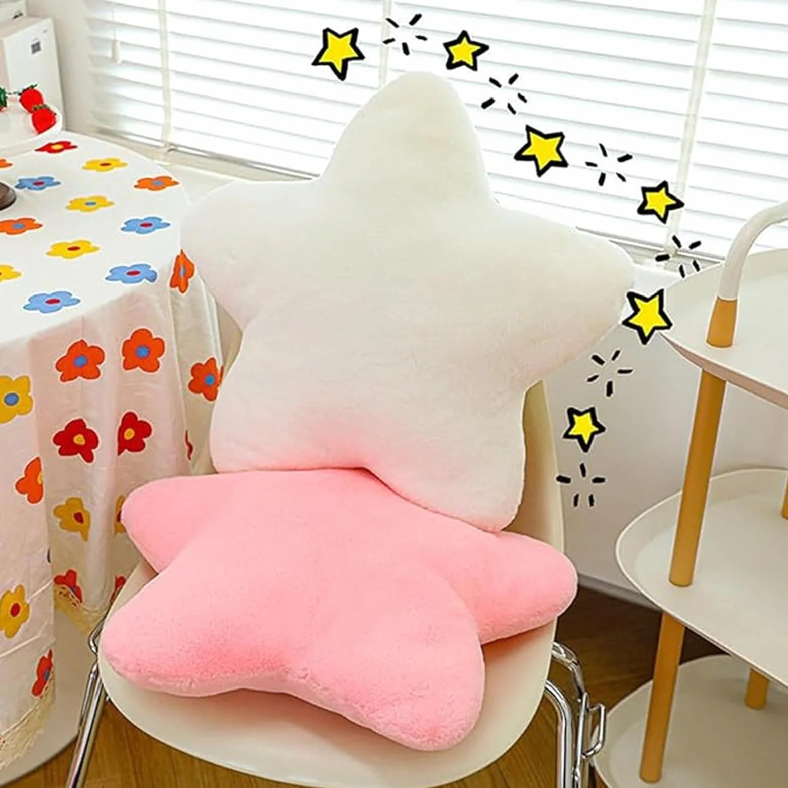 Coussin décoratif en forme d'étoile 30 cm rose clair peluche enfant
