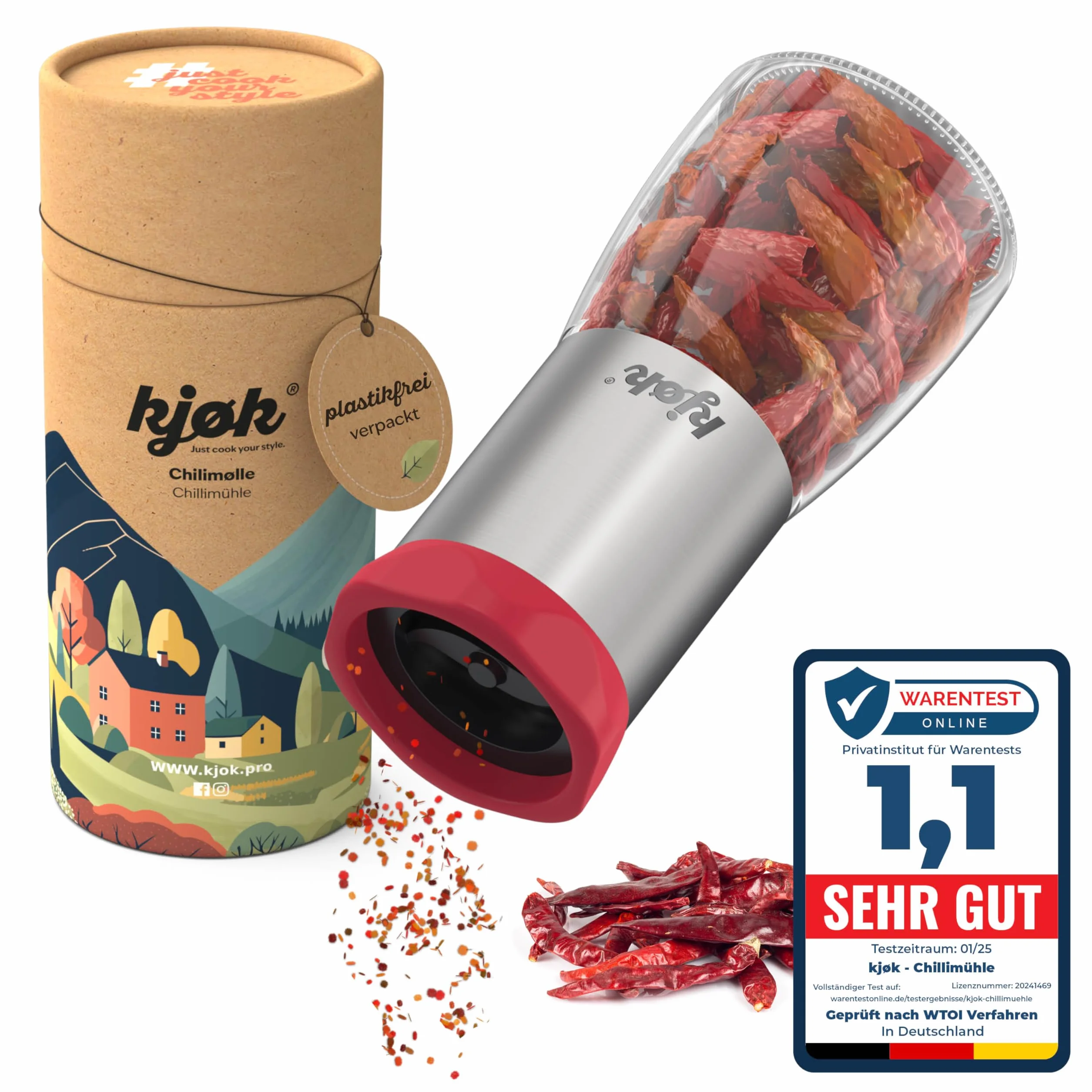 Moulin à piment en acier inoxydable et verre 100ml