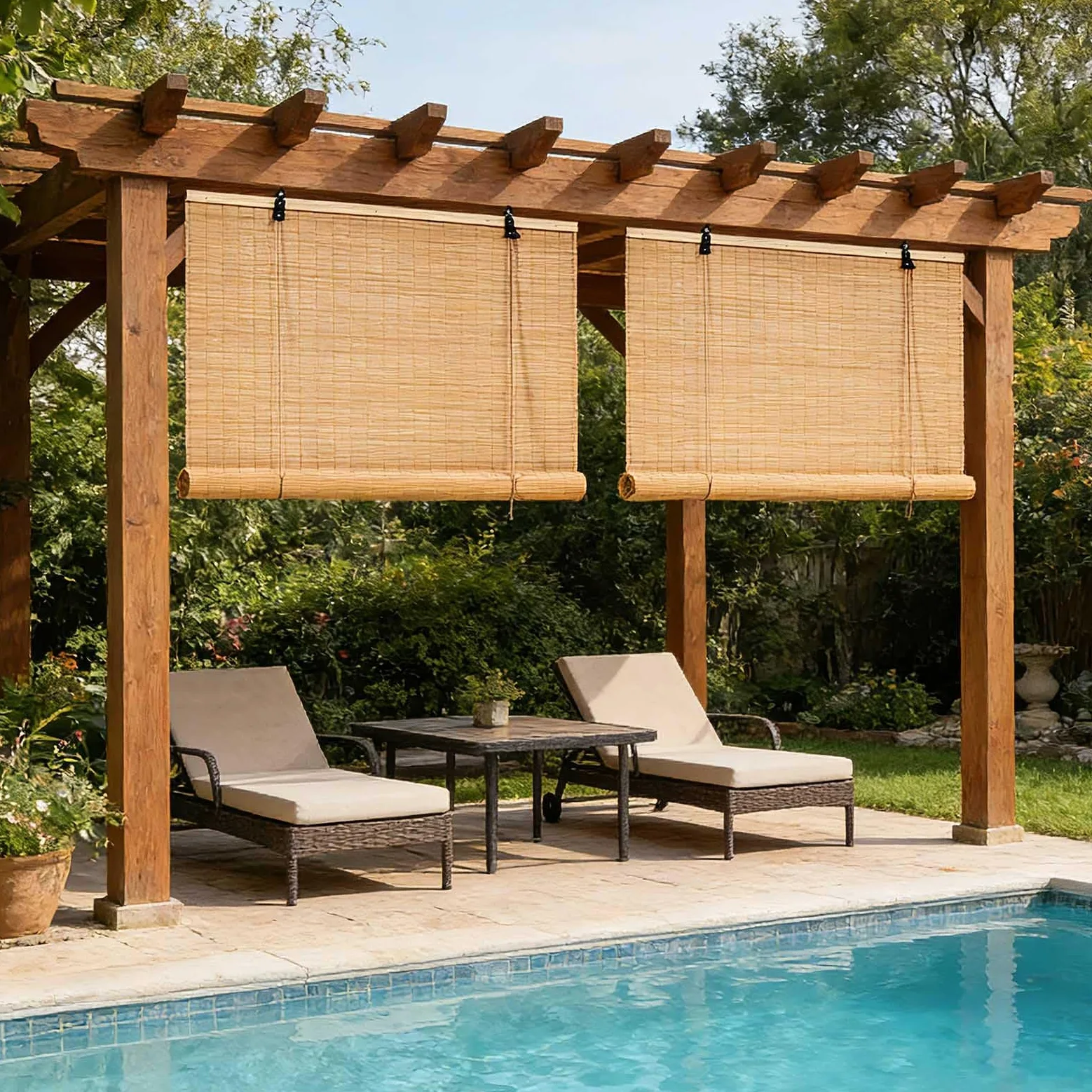 Store Bambou Exterieur Intérieur 70% Occultant 45-180cm Store Enrouleur Roseau Naturel Anti-UV Stores Vénitien en Bois pour Patio/Porche/Jardin Stores Romains Faciles à Installer(W150xH150cm)