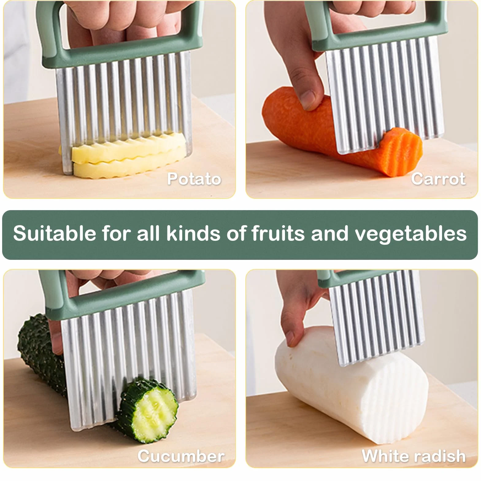 Redamancy Couteau Ondulé à Frites Inoxydable, Coupe Patate, Trancheur à Vague pour Légumes et Fruits