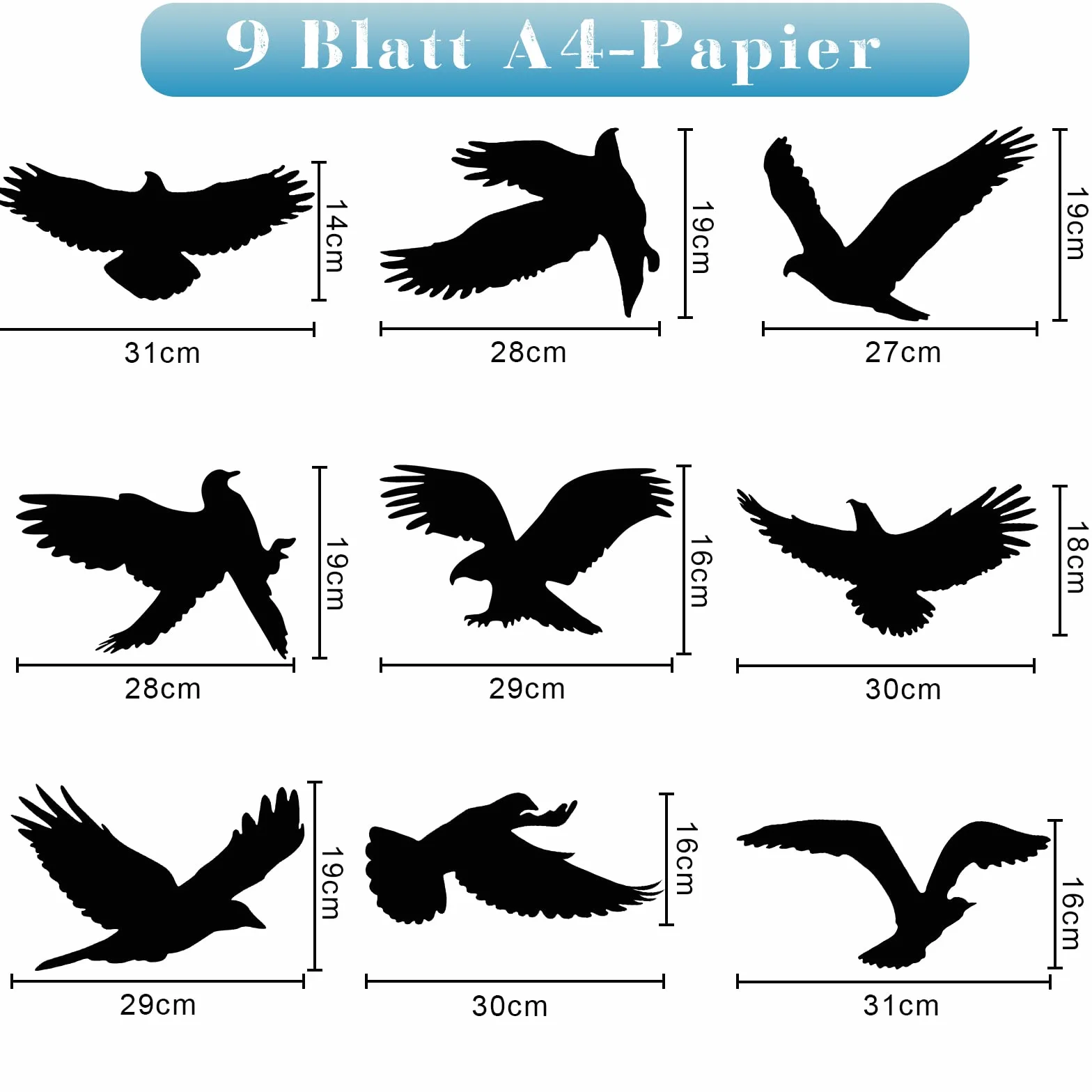 HOOWA Stickers Anti Collision Oiseaux Grand 27-31cm, 9PCS Autocollants Fenetre Electrostatique PVC Noir Protection Oiseaux