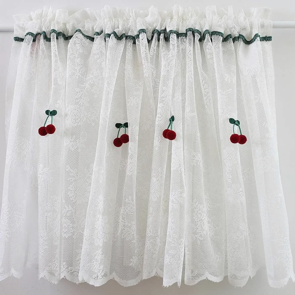 Rideau de fenêtre de cuisine, rideaux de café, rideau court de cuisine, cantonnière de fenêtre en dentelle blanche, rideau de café transparent, style rural campagnard, L x H 200 x 110 cm (taille : L x