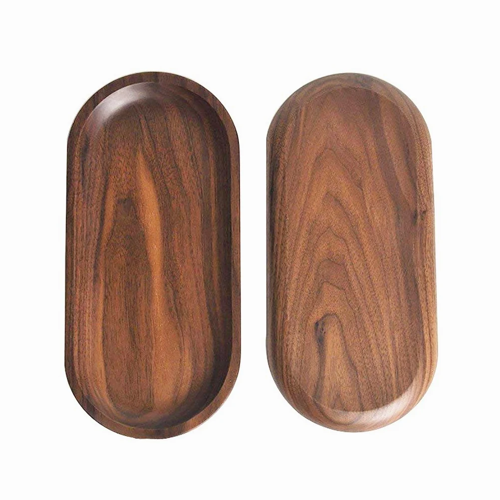 Plateau de service en bois massif décoratifs, plateaux, servir les plats pour la nourriture Fruits Thé café Vin de qualité premium, respectueux de l'environnement, forme ovale – Noyer Noir Large