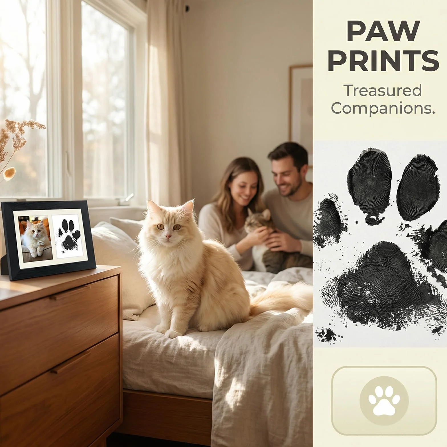 Cadre Photo Bois Empreinte Chien Chat Bébé avec Tampons Encreurs et Cartes d'Impression