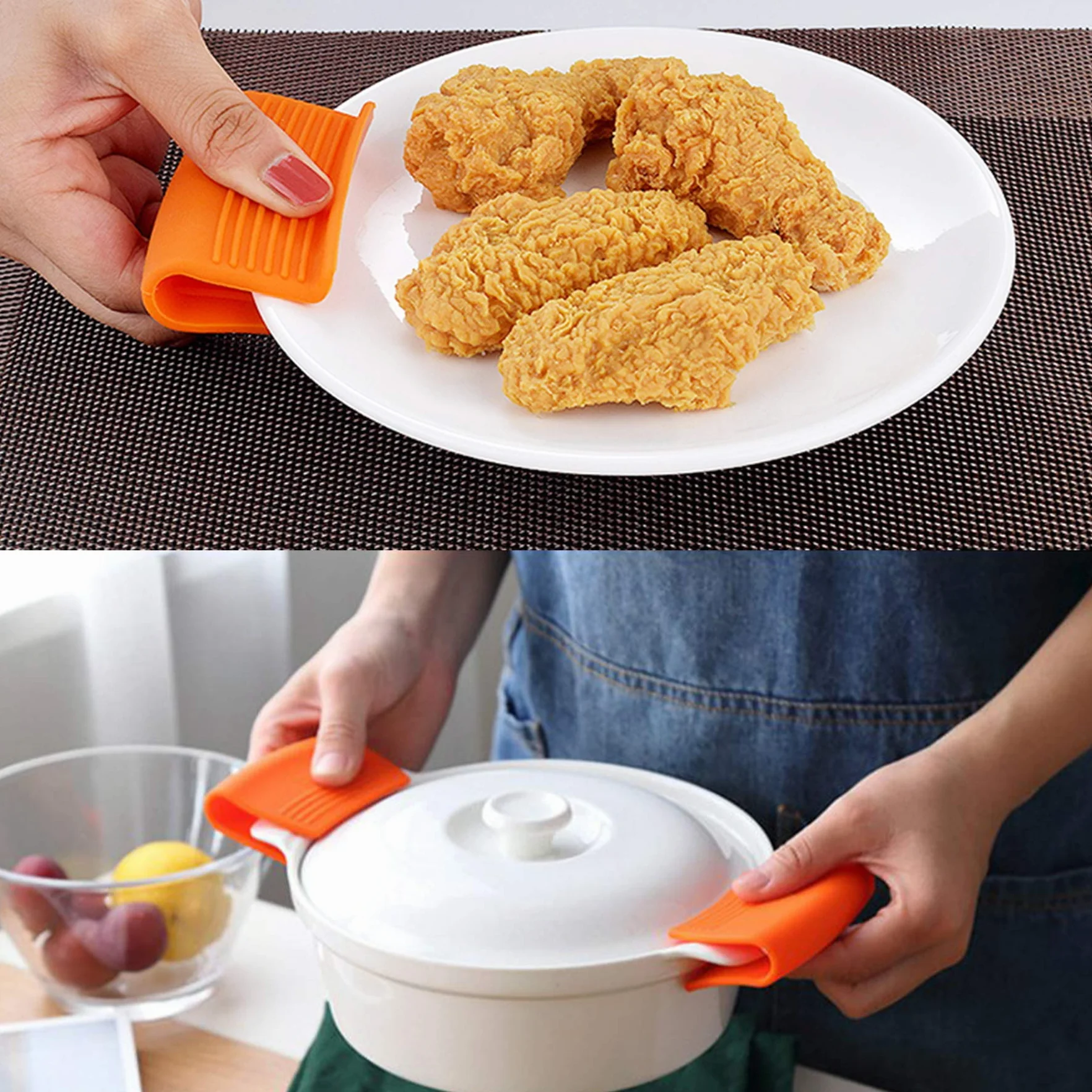 Lot de 6 supports de poignée en silicone épais pour cuisine résistant à la chaleur Noir orange gris