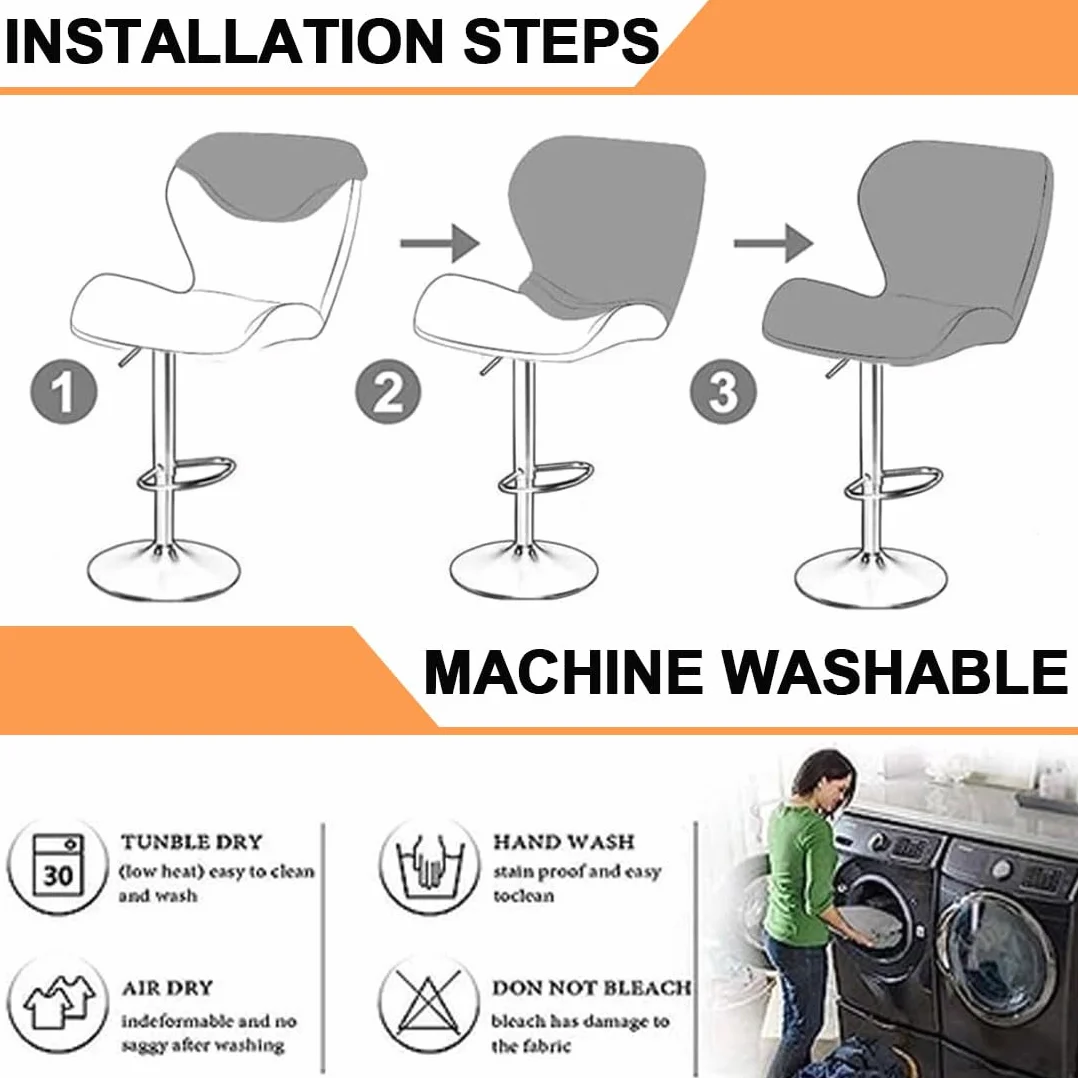 Levoberg Housse de Tabouret de Bar Incurvé Extensible avec Dossier Couverture Rotatif 4 Pièces