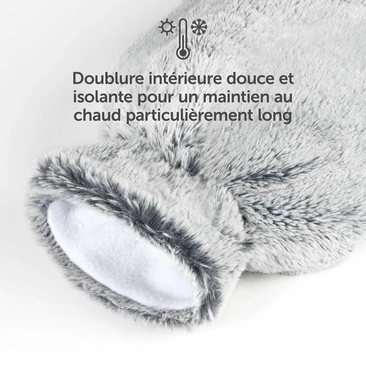 Blumtal Bouillotte Eau Chaude Premium avec Housse en Peluche Douce – Caoutchouc Naturel, Gris