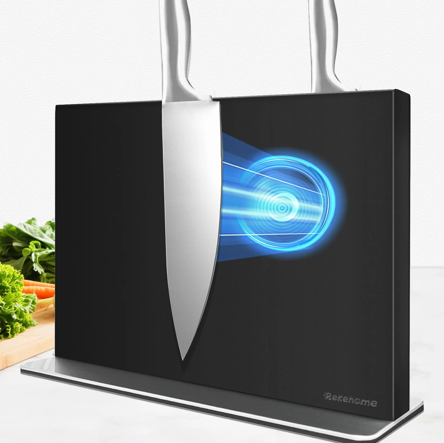 Bloc à couteaux magnétique 30 cm acier inoxydable 304 noir support magnétique puissant