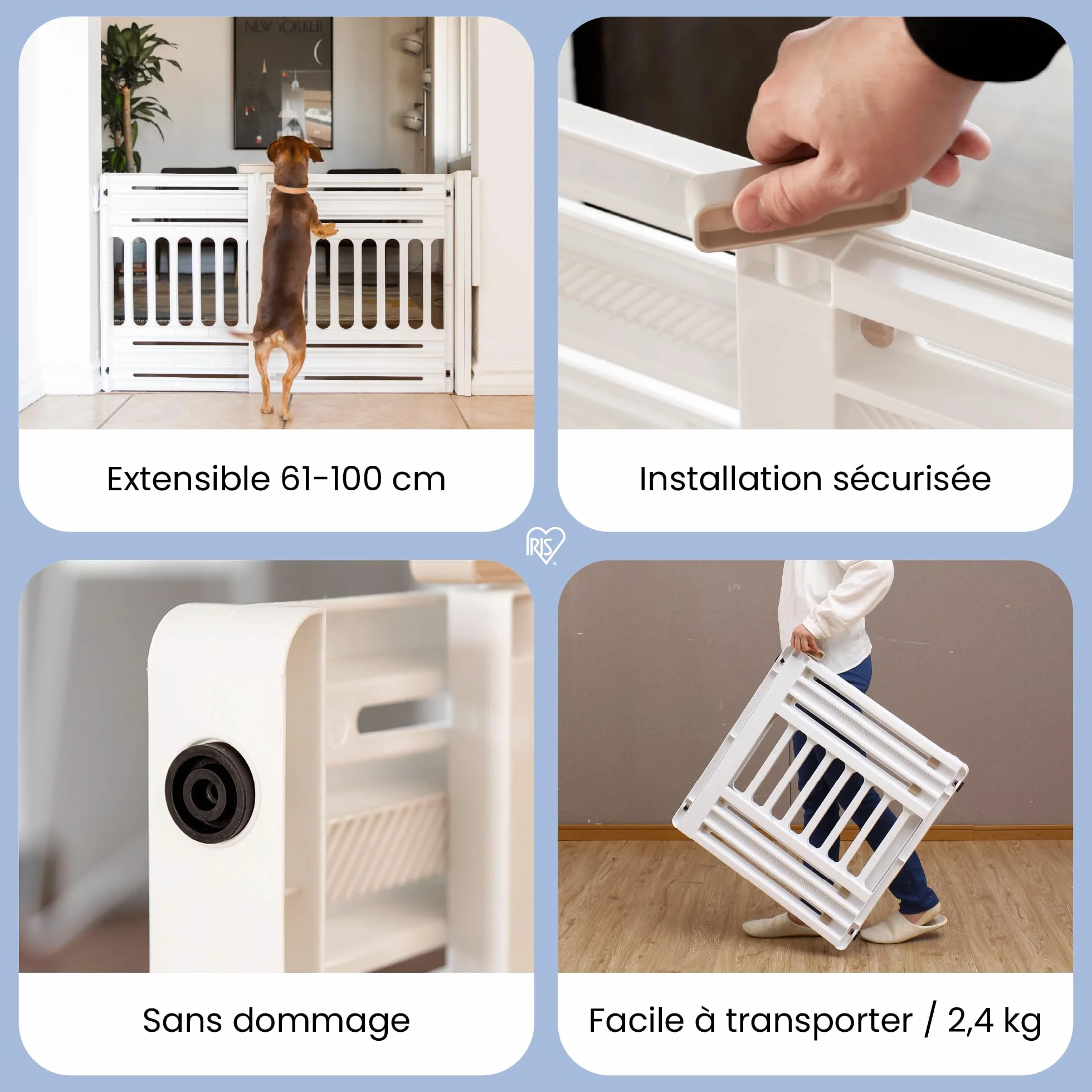 Iris Ohyama Barrière de sécurité sans perçage extensible 61-100 cm PBR-600 Blanc