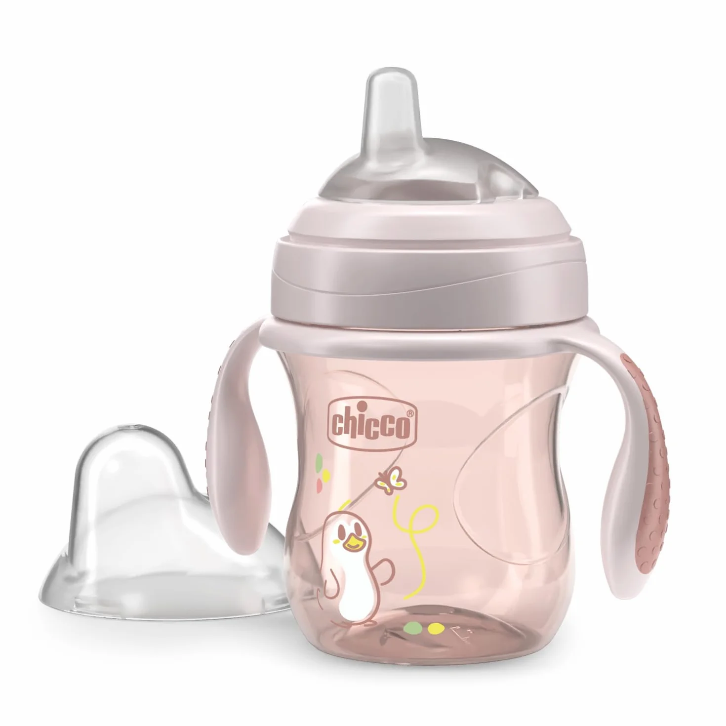 Chicco Coupe anti-goutte Transition Cup bébé 200ml 1 tasse biberon 4 mois bec ergonomique silicone double valve anti-antiolique sans BPA Rose