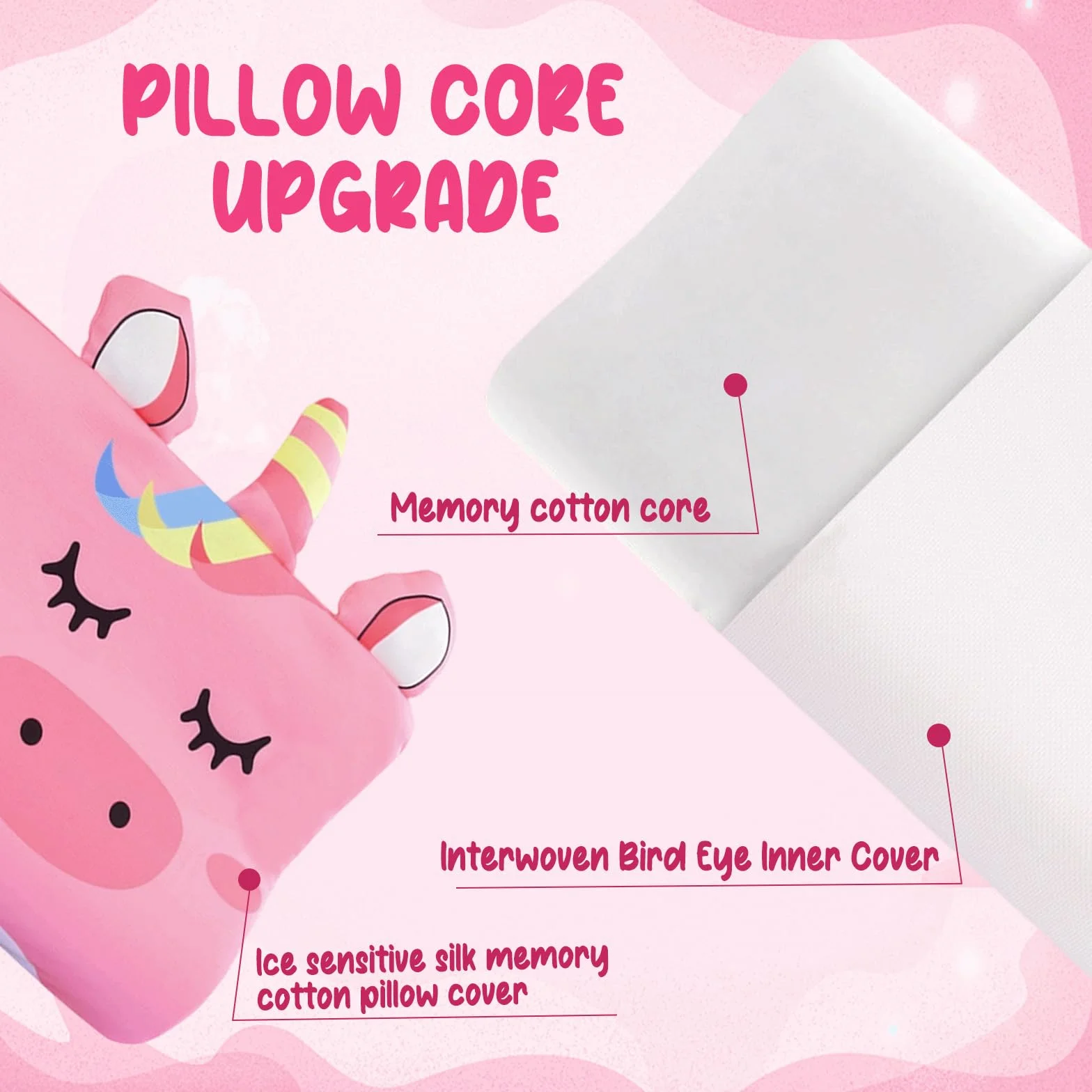 Oreiller Enfant 46x27cm Coussin Bébé Ergonomique Respirant Détachable 2-8 Ans