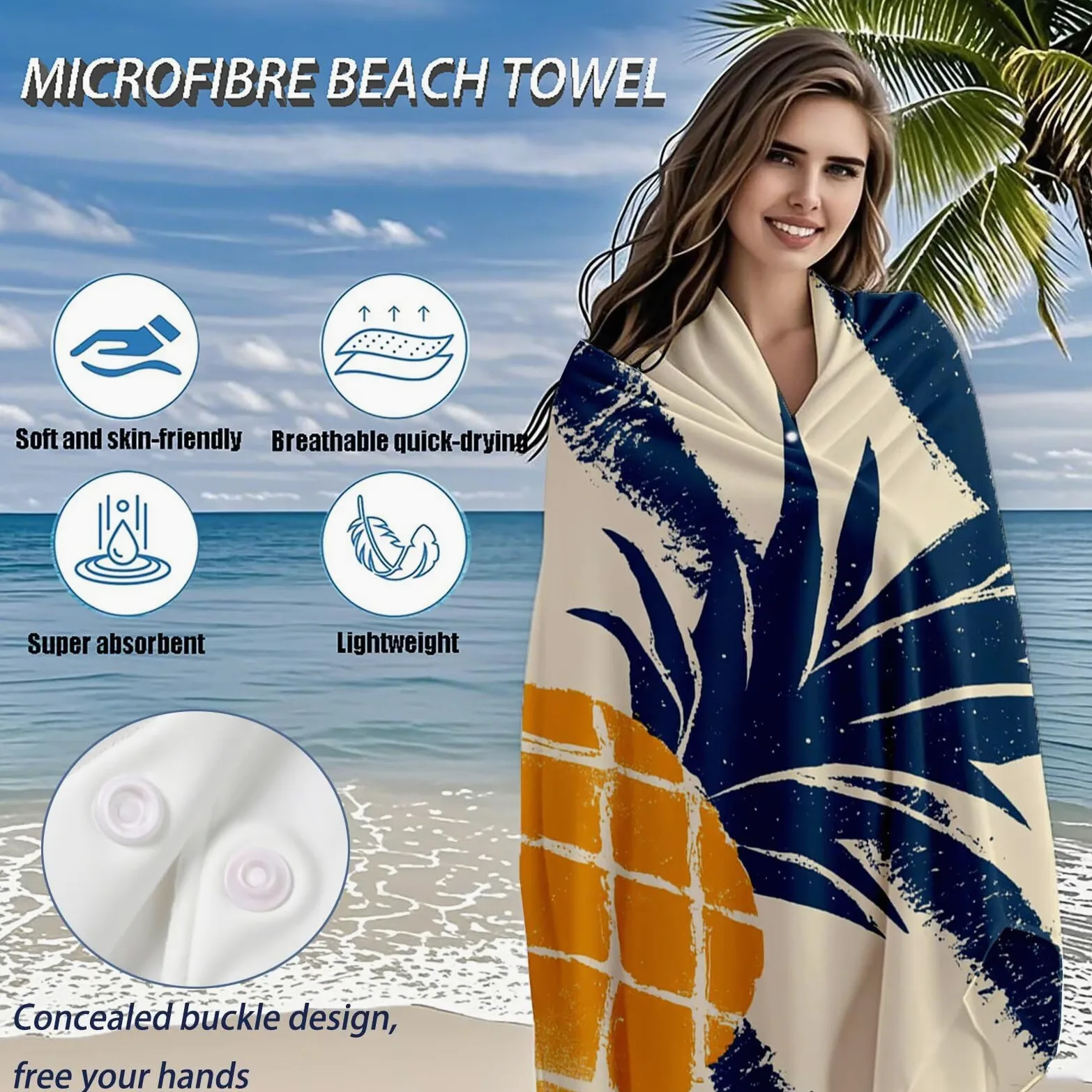 Serviette de Plage Microfibre Serviette Plage 100x220 2 Pack Séchage Rapide, Anti-Sable, Absorbante Fonction drap de plage xxl pour Bain, Sport, Voyages, Sauna, Piscine, Yoga, avec Sac Ananas Q-620
