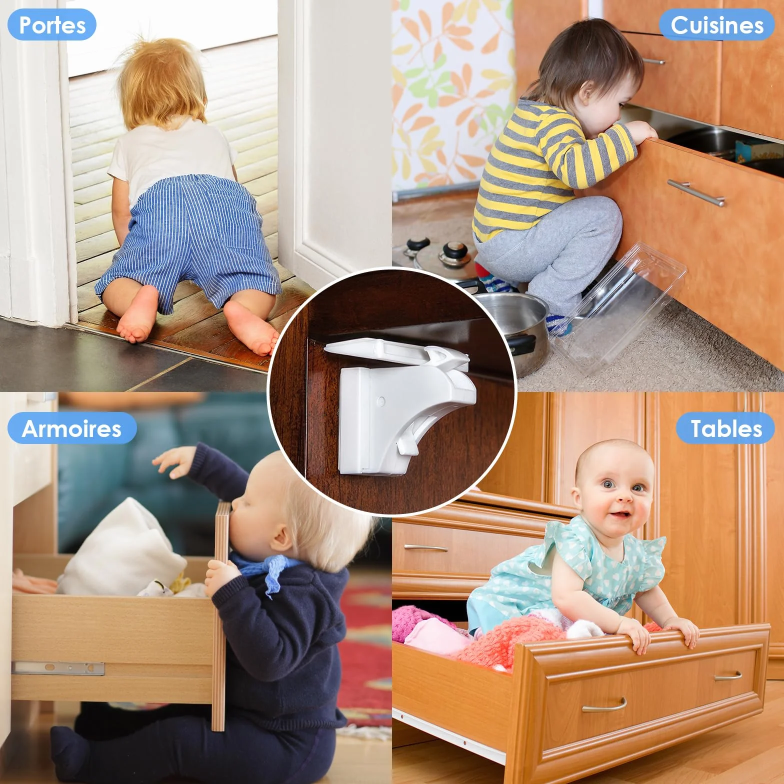 Dreamhigh Securite Placard Enfant Magnétique 10 Serrures 2 Clés Bloc Porte Securite Bebe Magnetique Protection Placards Portes Tiroirs Blocage Sans Perçage