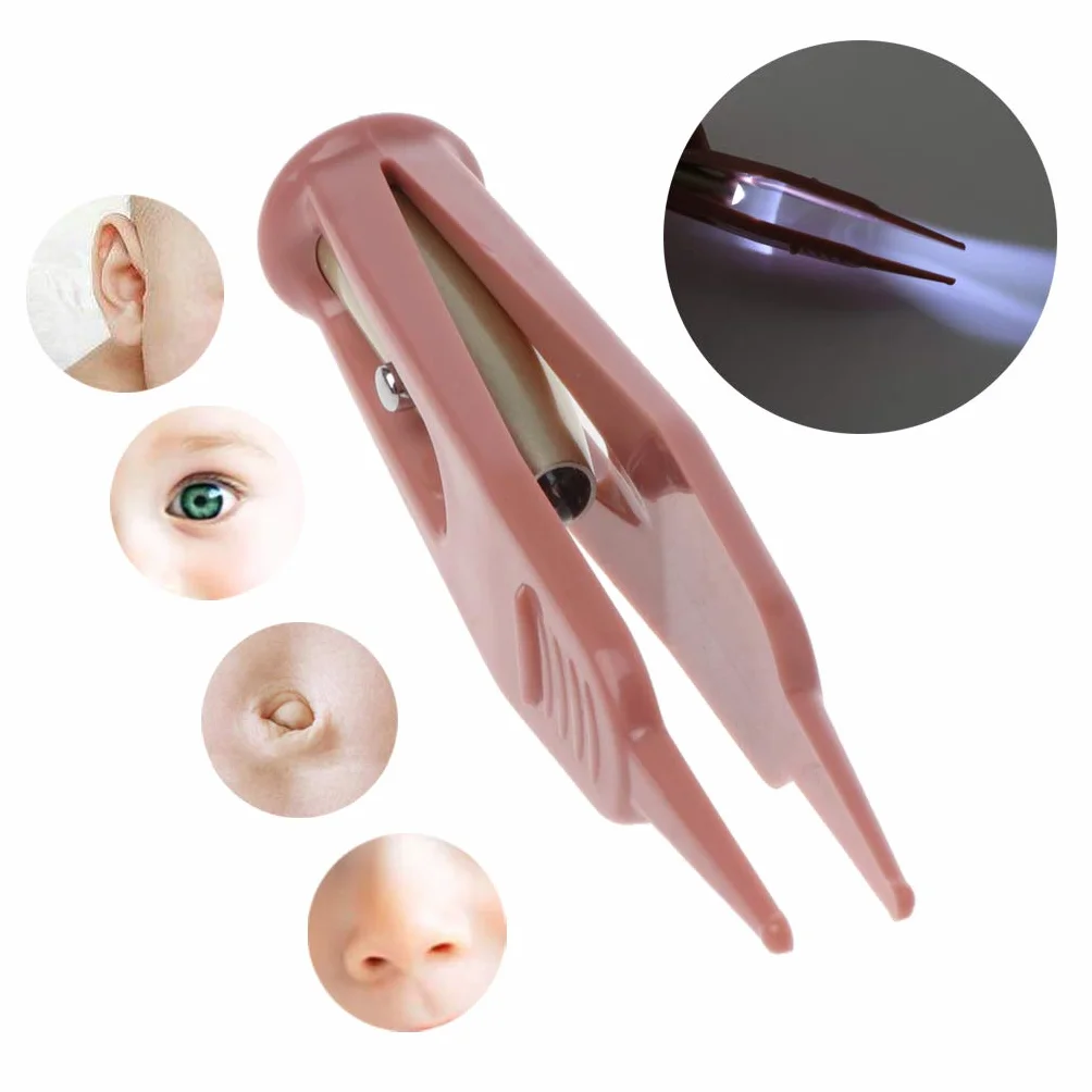 Pince à épiler de sécurité pour bébé Lampe de poche Nettoyage nez oreille nombril