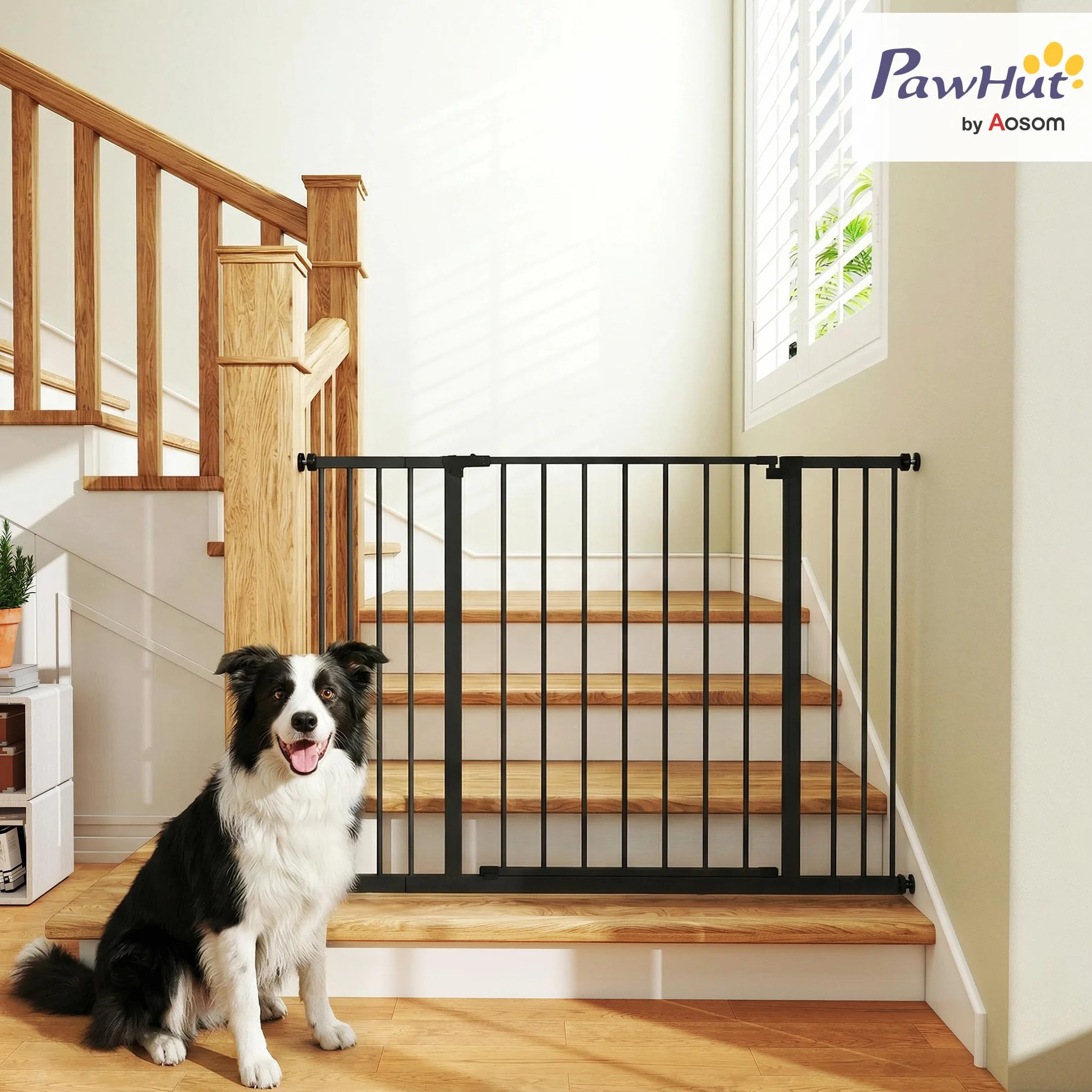 PawHut Barrière de sécurité réglable 76-107 cm hauteur 76 cm sans perçage métal noir