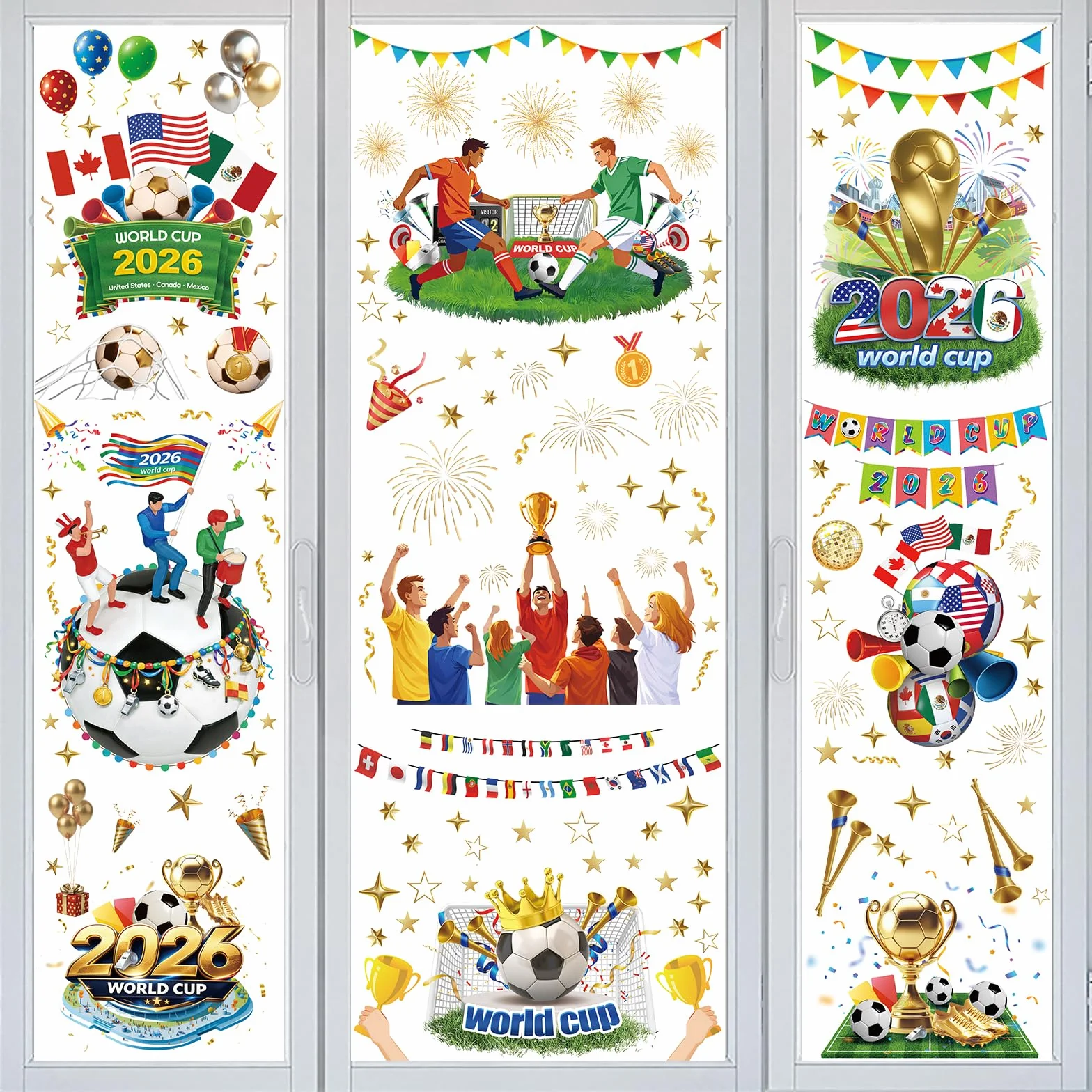 Autocollants pour Fenêtre Coupe du Monde 2026, 137Pcs Stickers Football Réutilisables