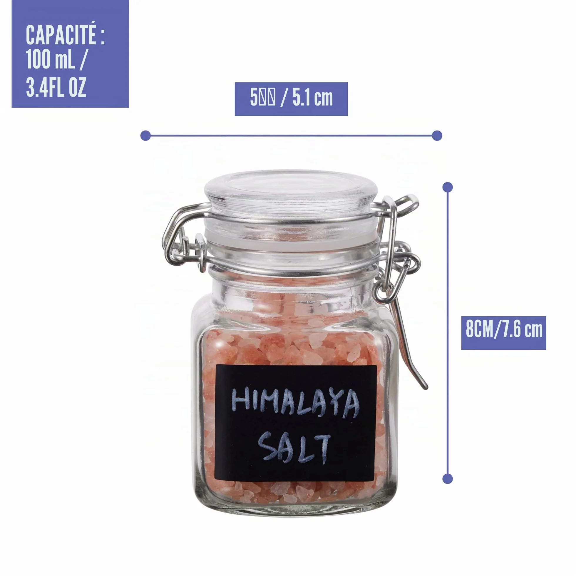 Mini Pots à Épices en Verre Hermétique 100ml avec Clip, Étiquettes & Stylo à Craie - Rangement Cuisine