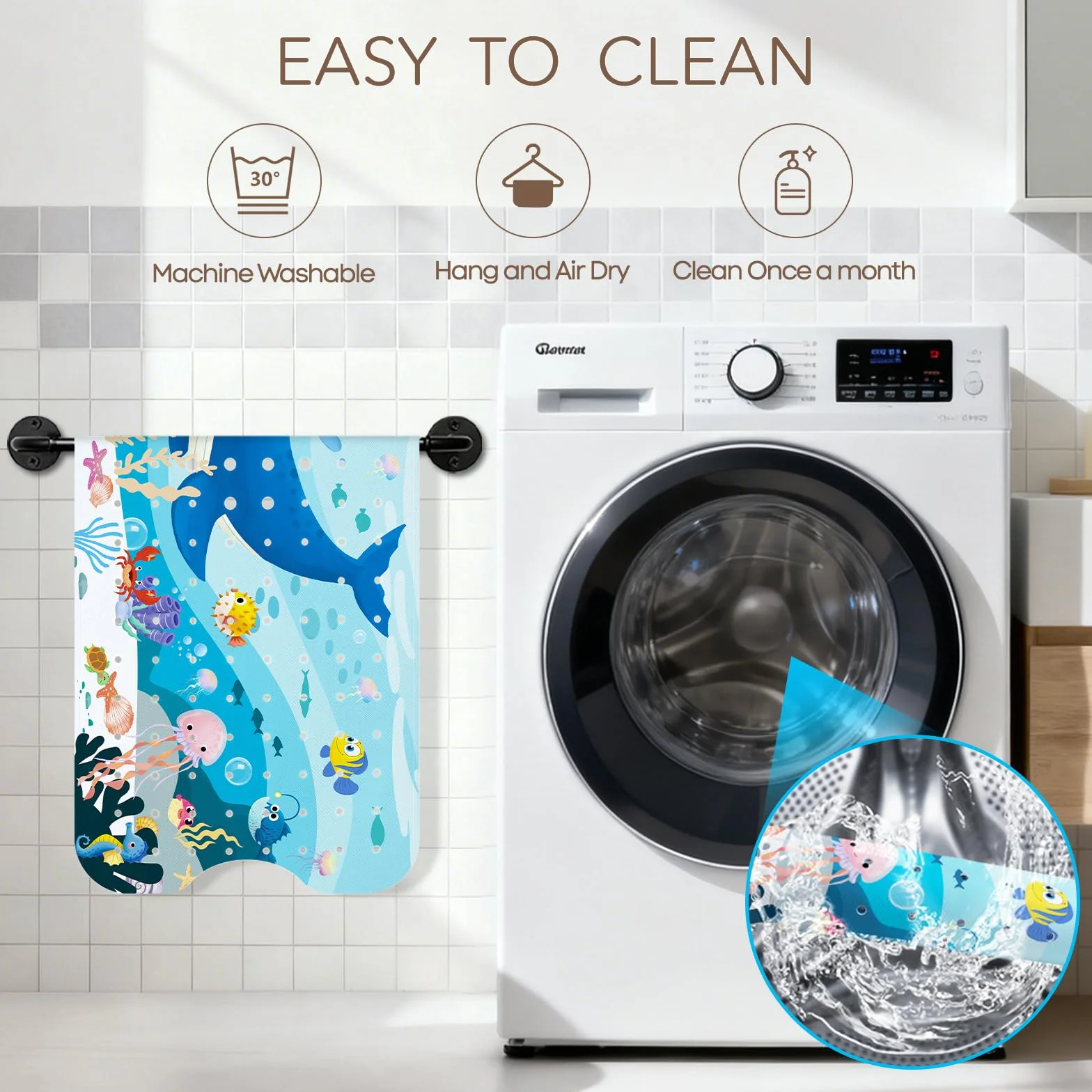 Tapis de Bain Antiderapant Baignoire Bebe 100x40 cm PVC sans BPA Lavable en Machine Baleine