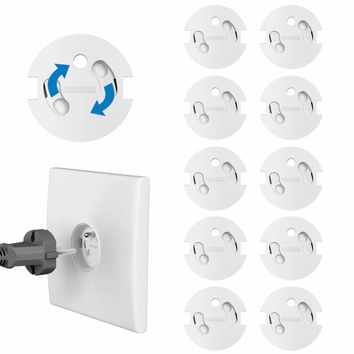 Cache Prise Bébé Française x10 BLANC - Système Automatique Sans Clef Adhésif 3M Protection Enfant